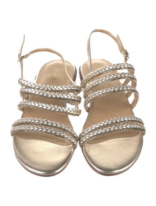 Stuart Weitzman Leather Chain-Link Accents Slingback Sandals