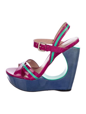 Stuart Weitzman Patent Leather Colorblock Pattern Slingback Sandals