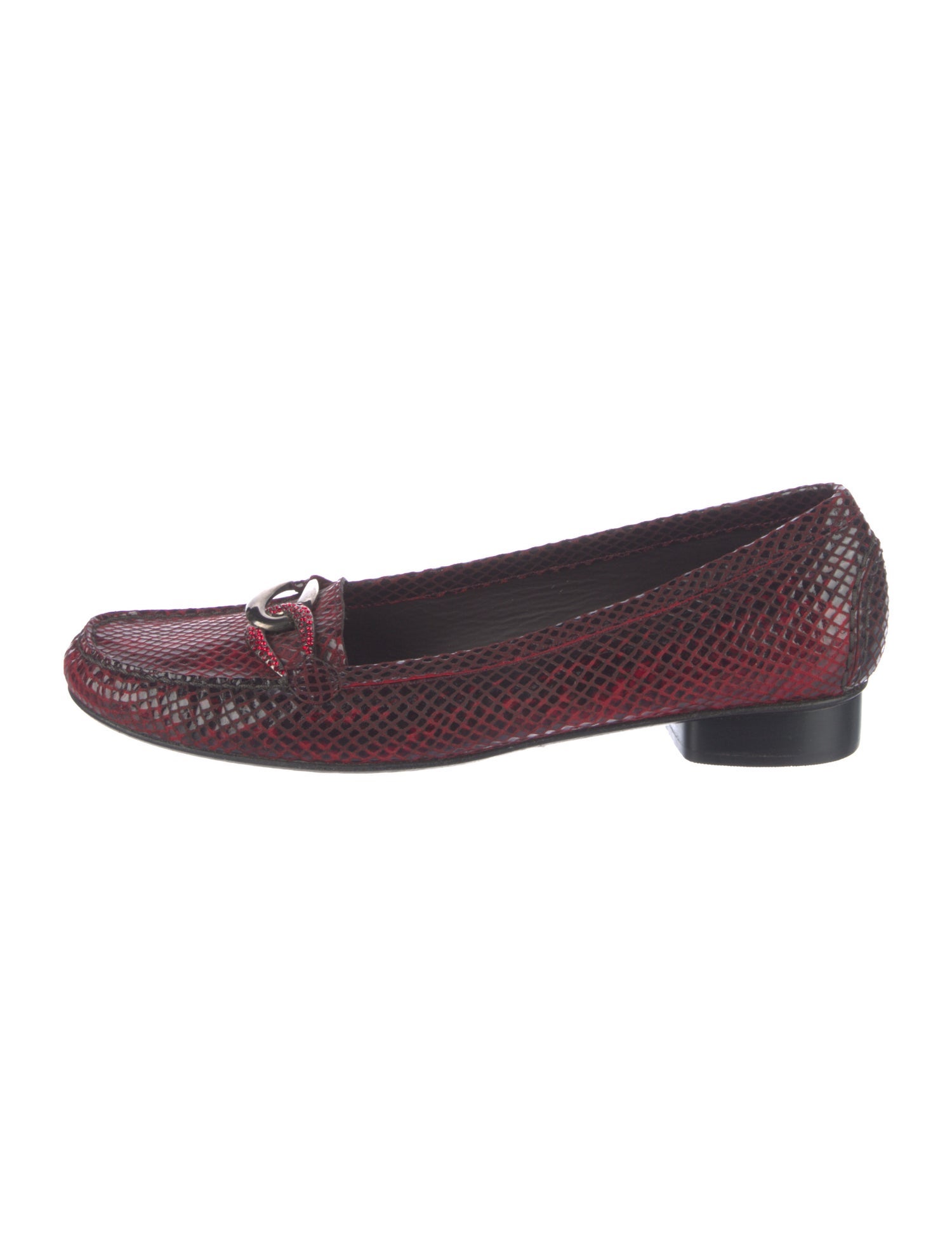 Stuart Weitzman Embossed Leather Crystal Embellishments Loafers