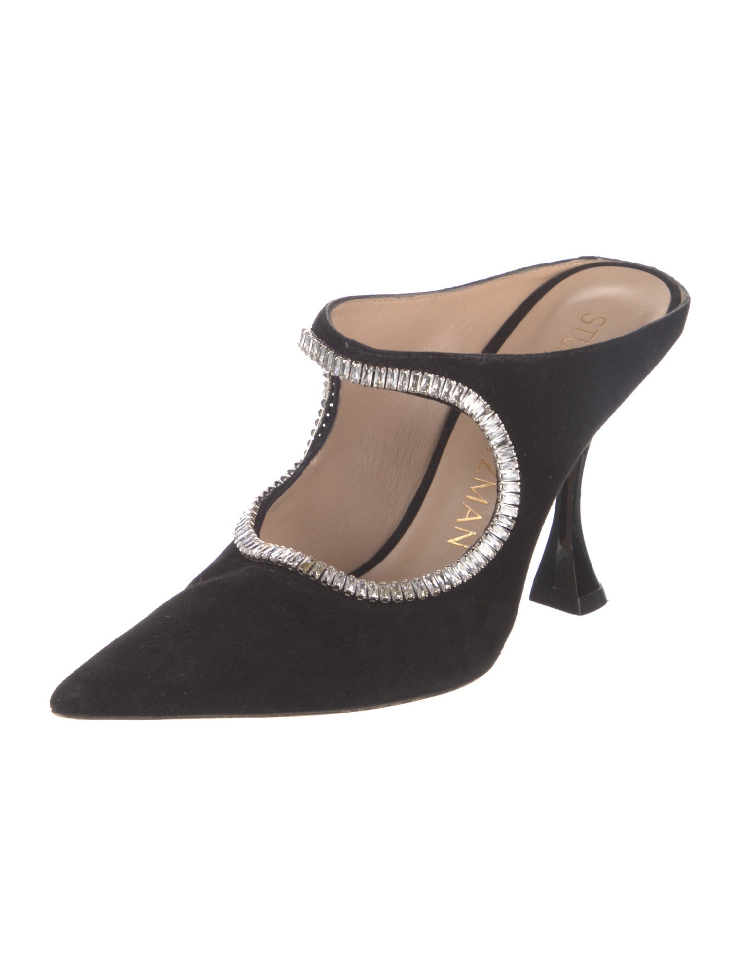 Stuart Weitzman Suede Crystal Embellishments Mules