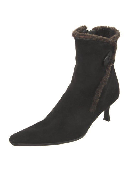 Stuart Weitzman Suede Faux Fur Trim Sock Boots