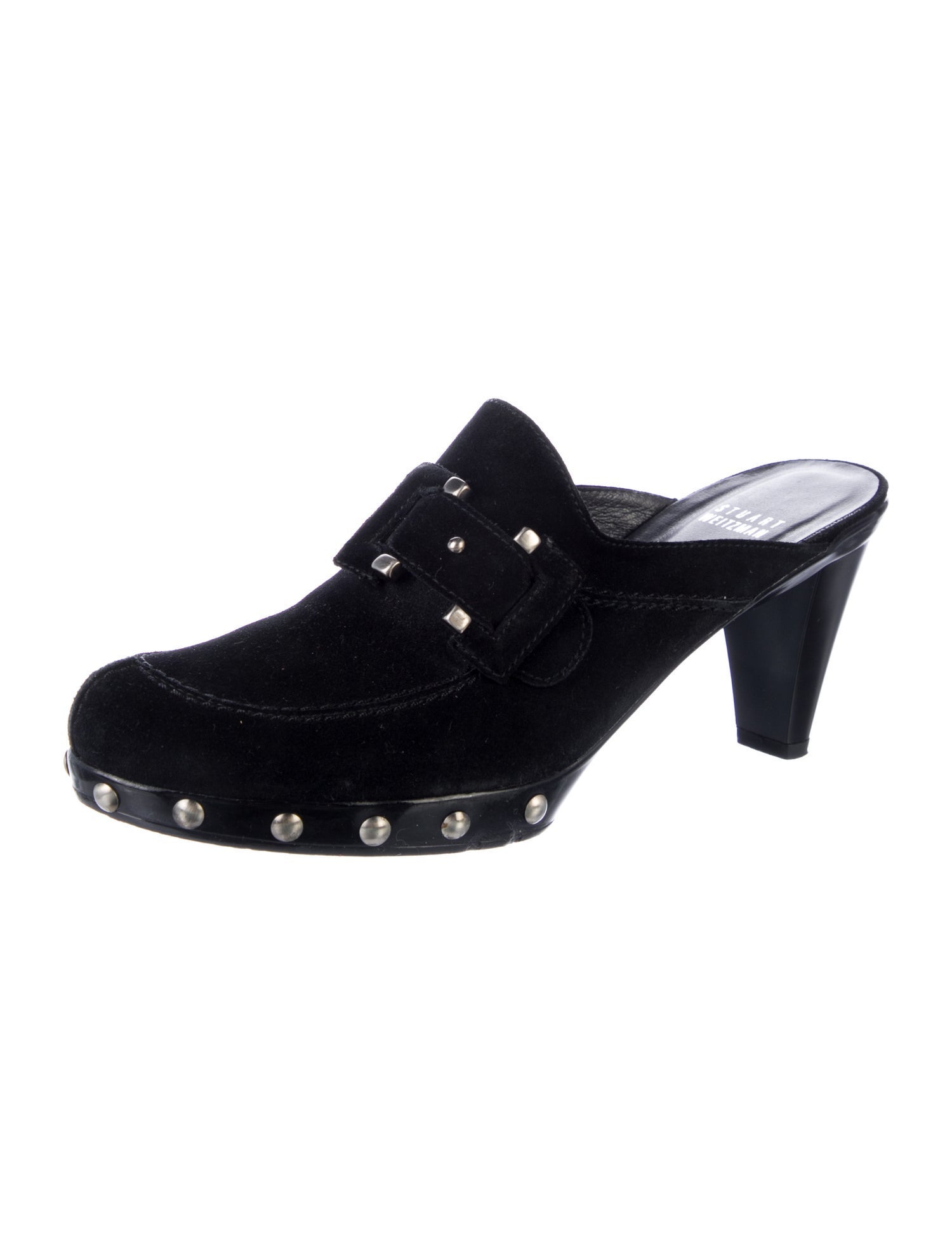 Stuart Weitzman Suede Studded Accents Mules