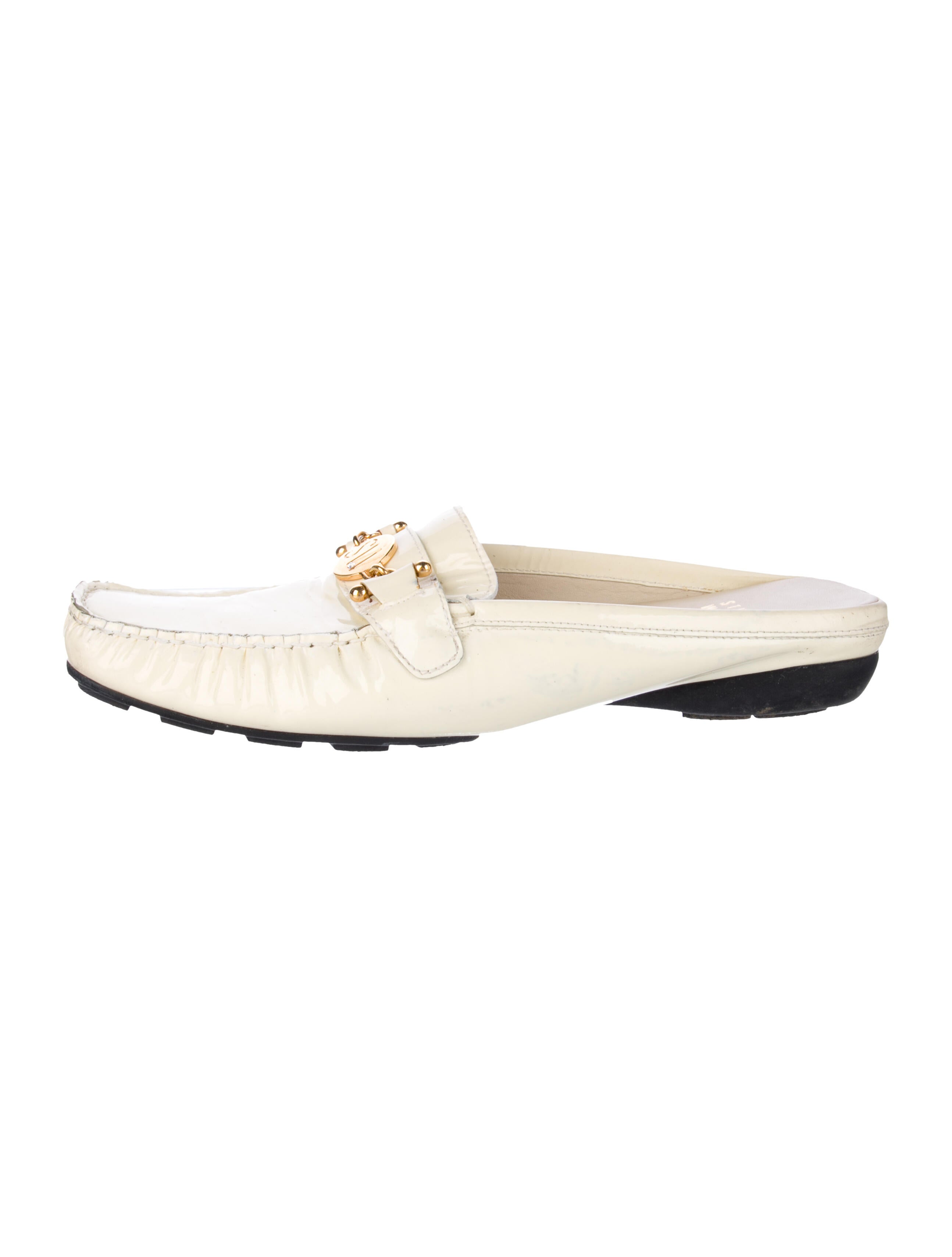Stuart Weitzman Patent Leather Chain-Link Accents Mules
