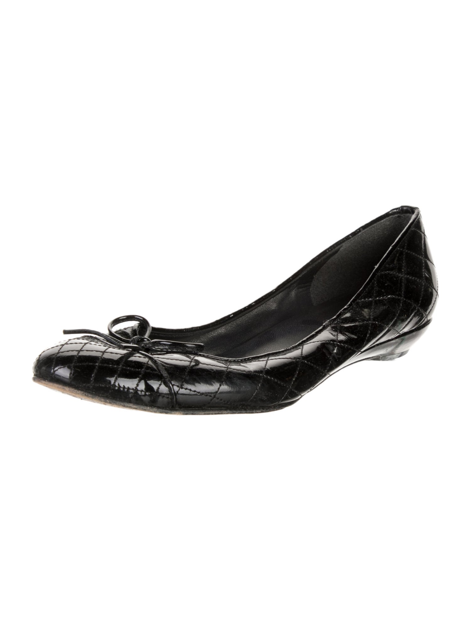 Stuart Weitzman Patent Leather Bow Accents Ballet Flats