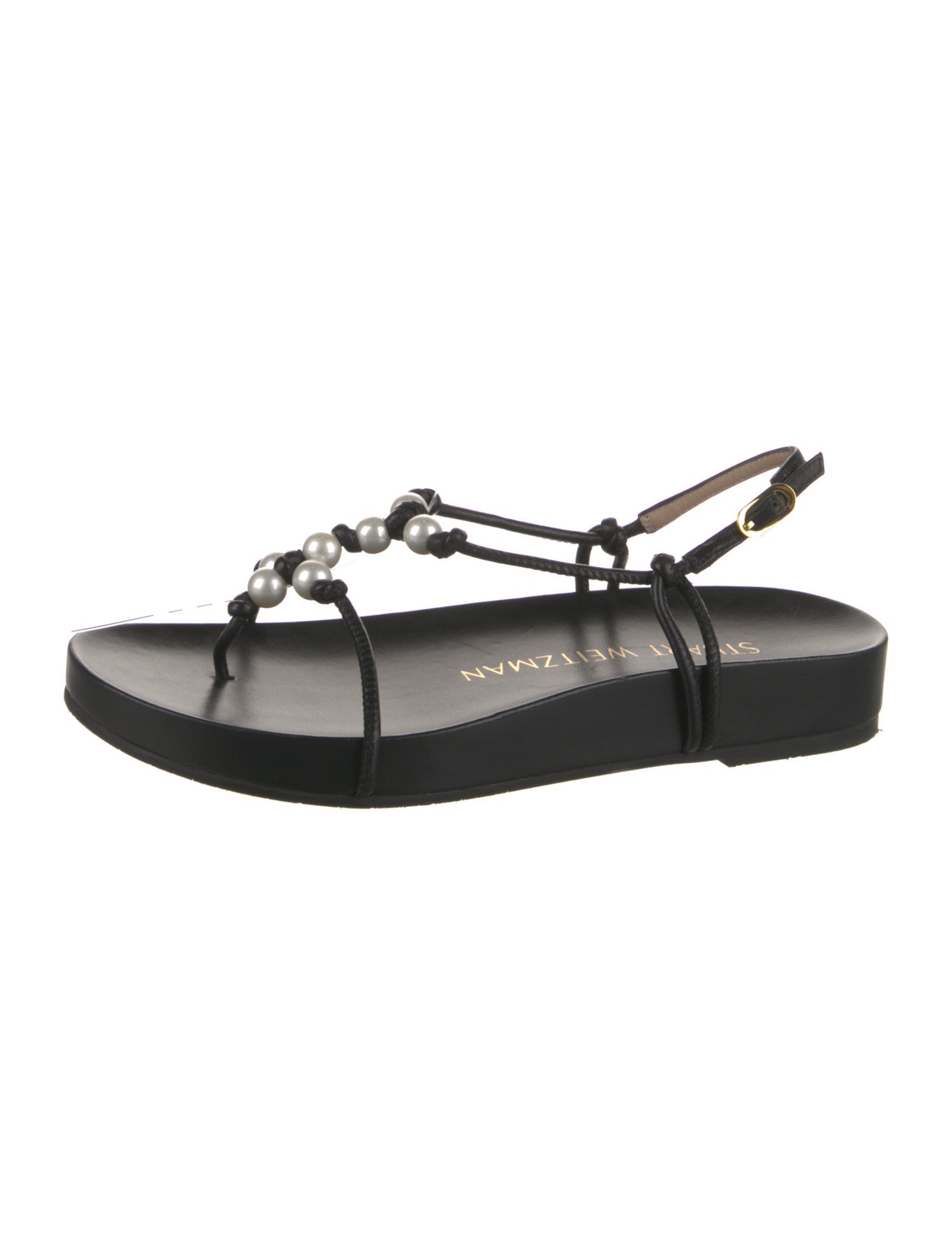Stuart Weitzman Leather Beaded Accents Slingback Sandals