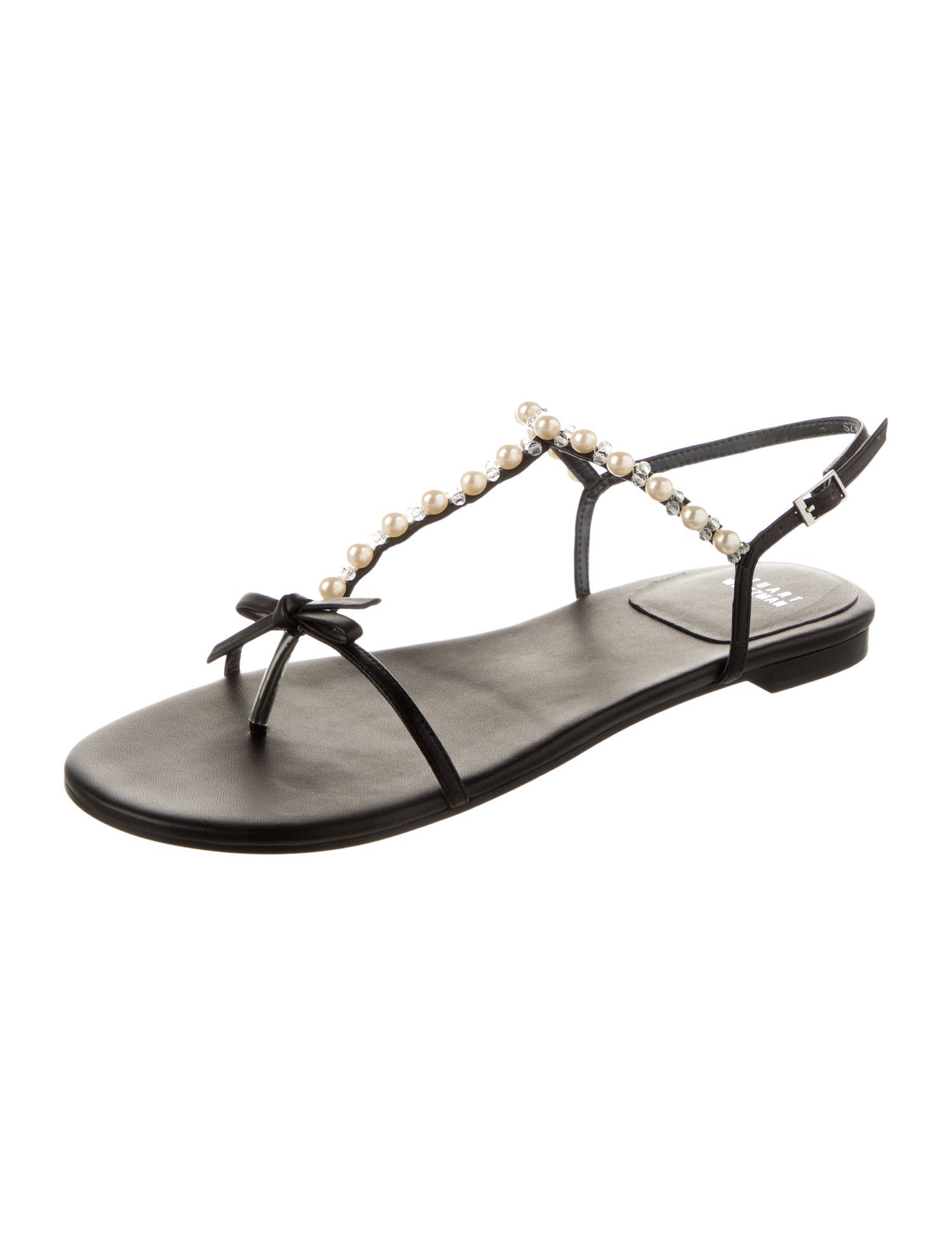 Stuart Weitzman Leather Beaded Accents T-Strap Sandals w/ Tags