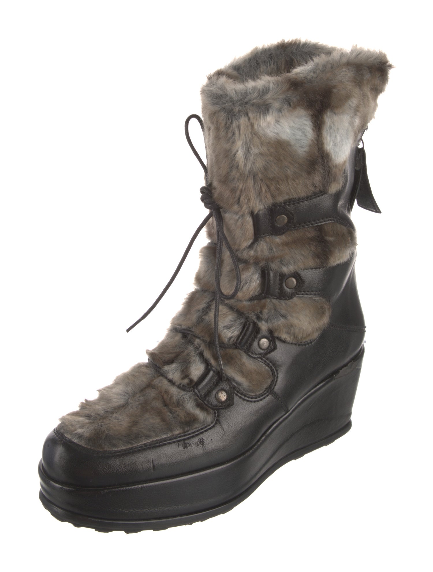 Stuart Weitzman Leather Colorblock Pattern Lace-Up Boots