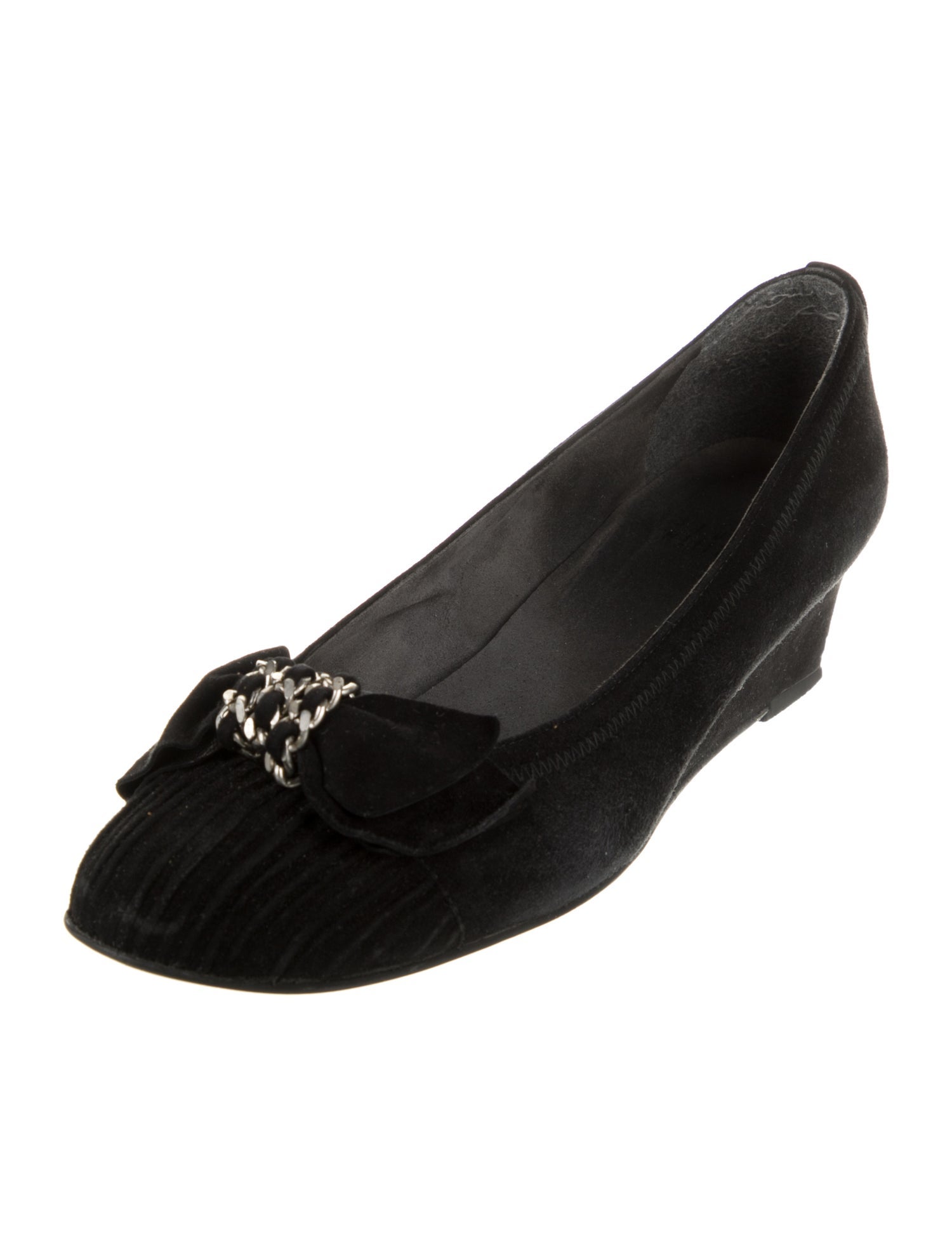 Stuart Weitzman Suede Chain-Link Accents Ballet Flats