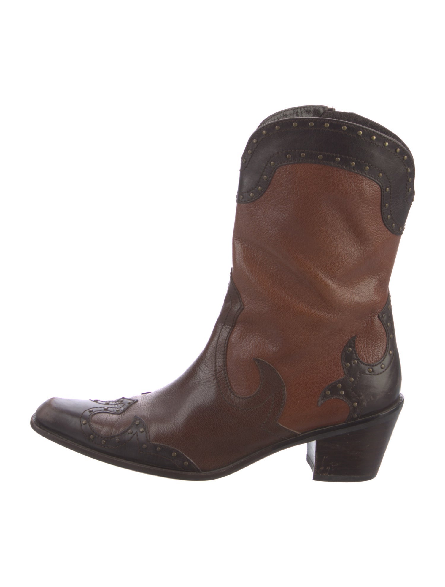 Stuart Weitzman Leather Colorblock Pattern Western Boots