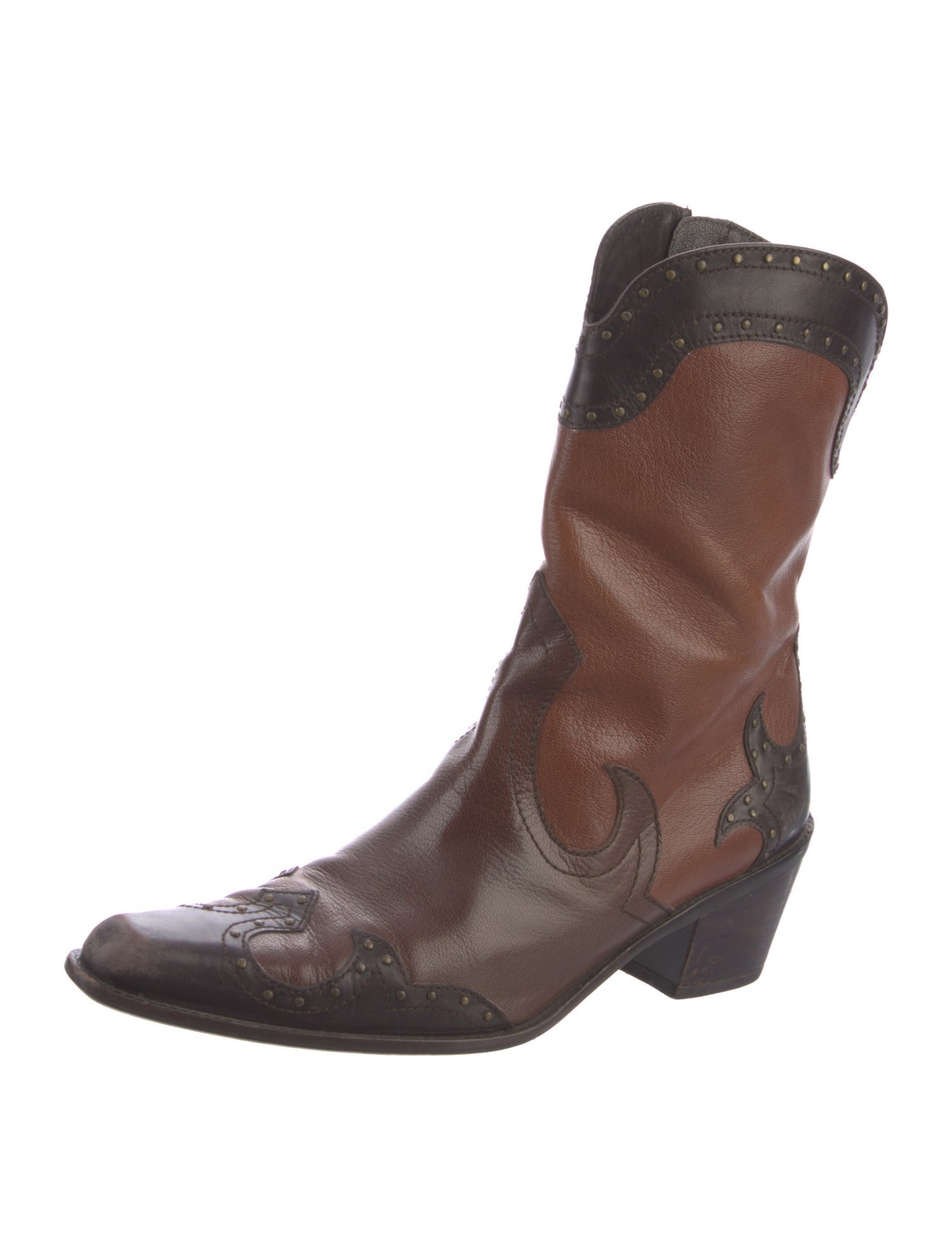 Stuart Weitzman Leather Colorblock Pattern Western Boots