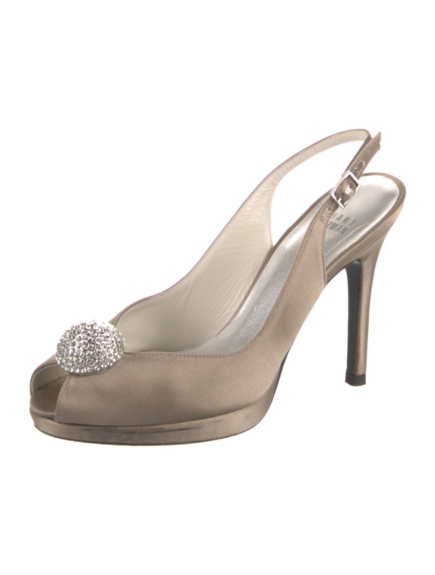 Stuart Weitzman Satin Crystal Embellishments Slingback Pumps