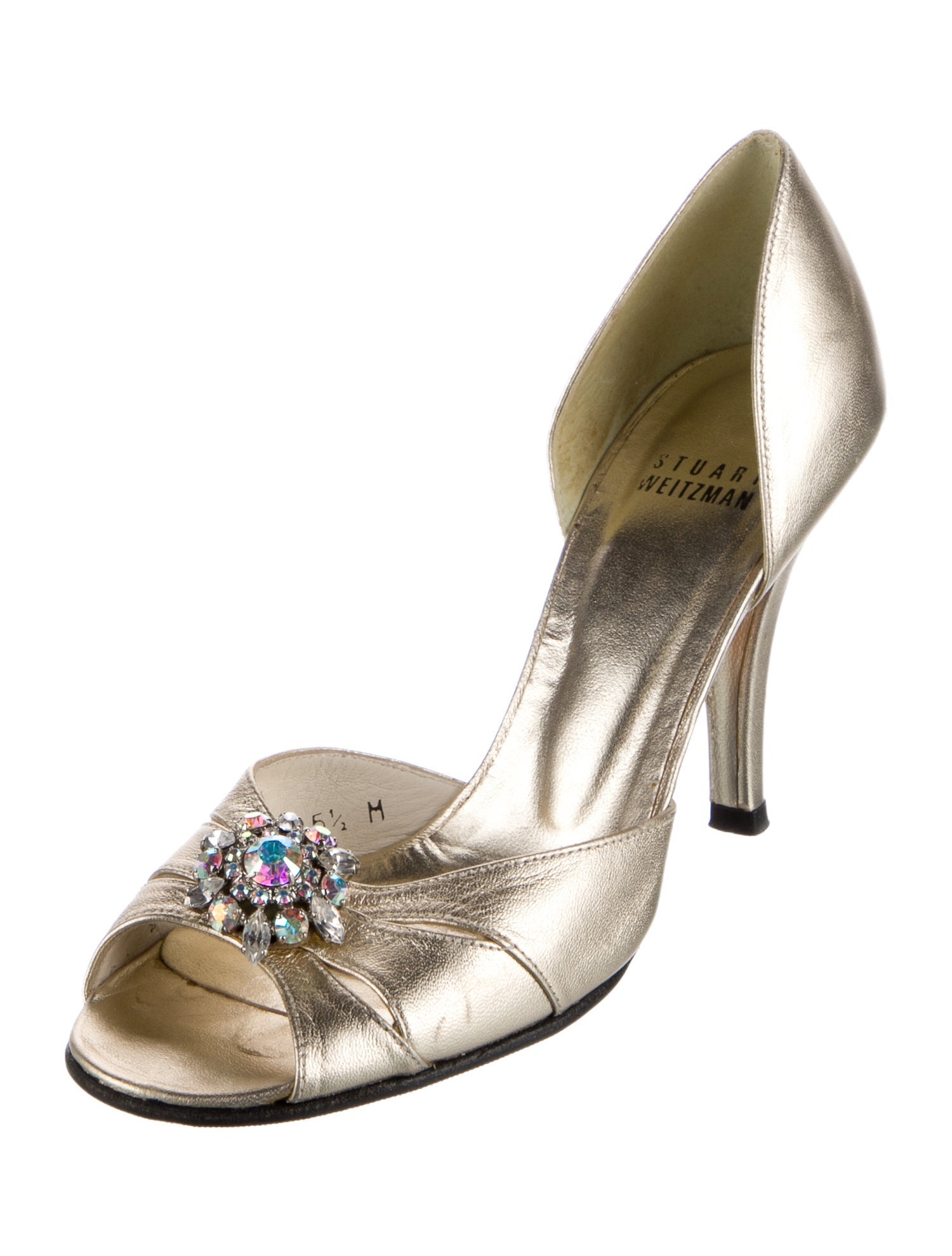 Stuart Weitzman Leather Crystal Embellishments Sandals