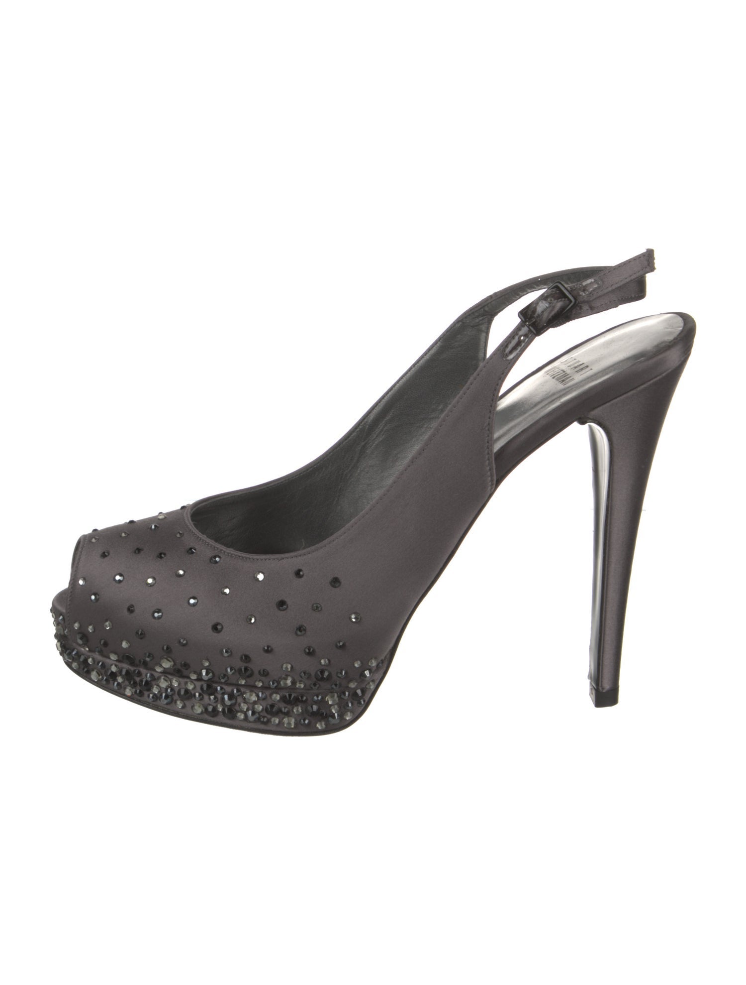 Stuart Weitzman Satin Crystal Embellishments Slingback Pumps