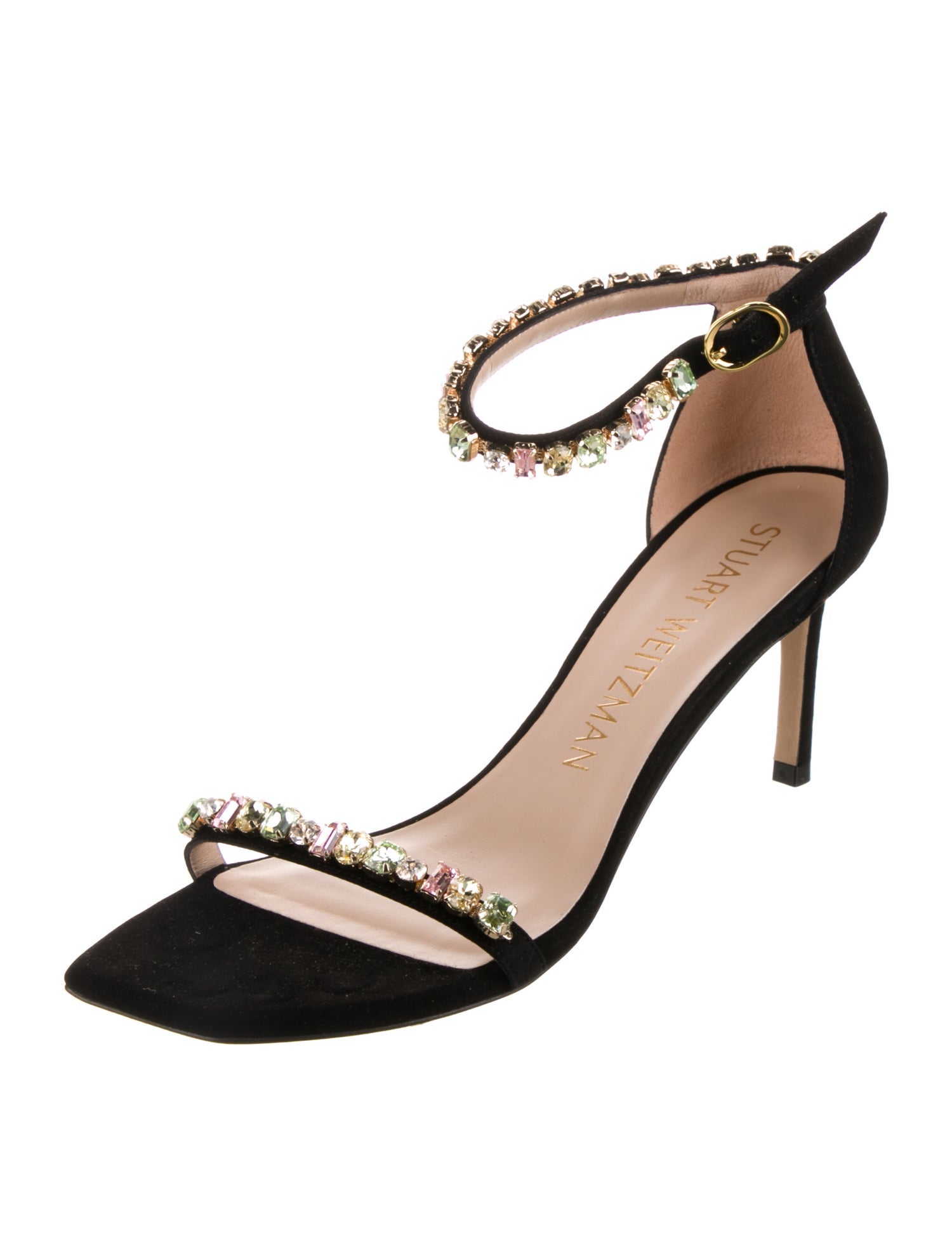 Stuart Weitzman Suede Crystal Embellishments Sandals