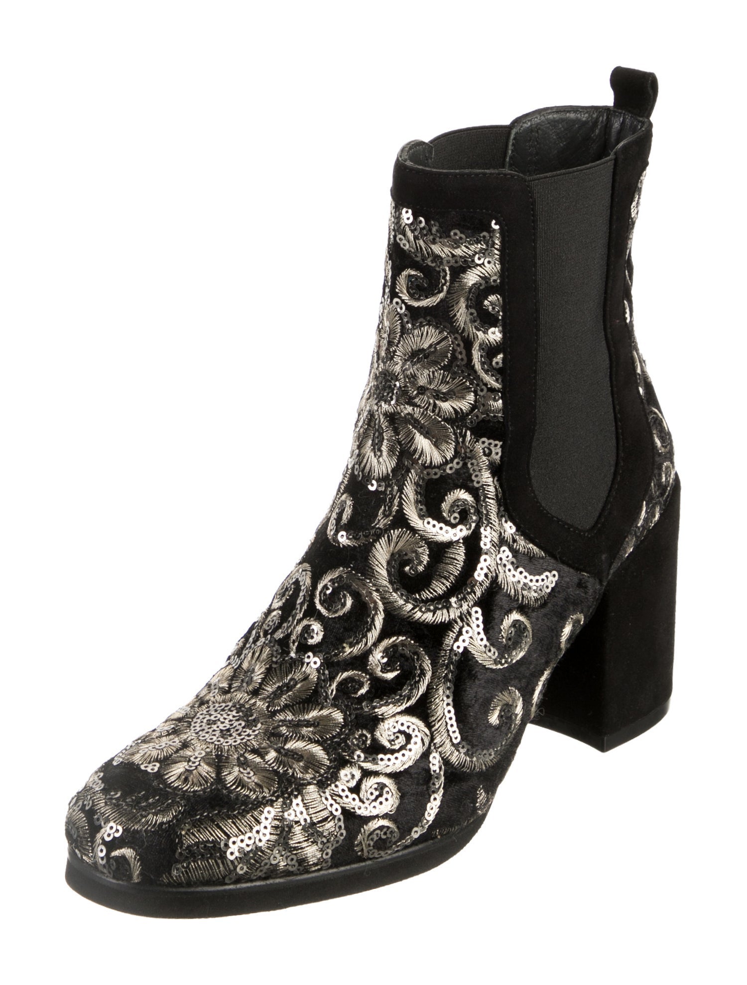 Stuart Weitzman Velvet Floral Print Chelsea Boots
