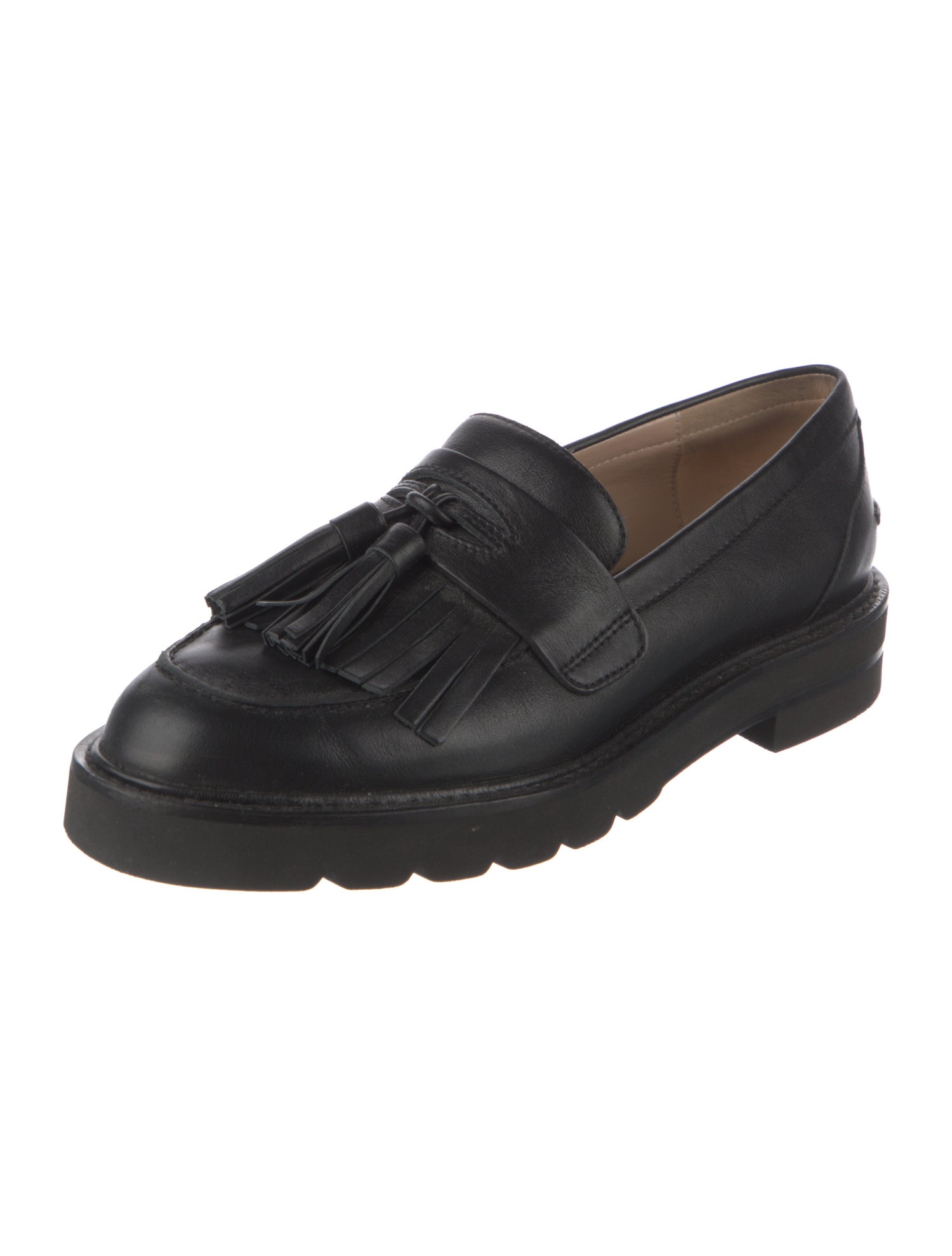 Stuart Weitzman Leather Tassel Accents Loafers
