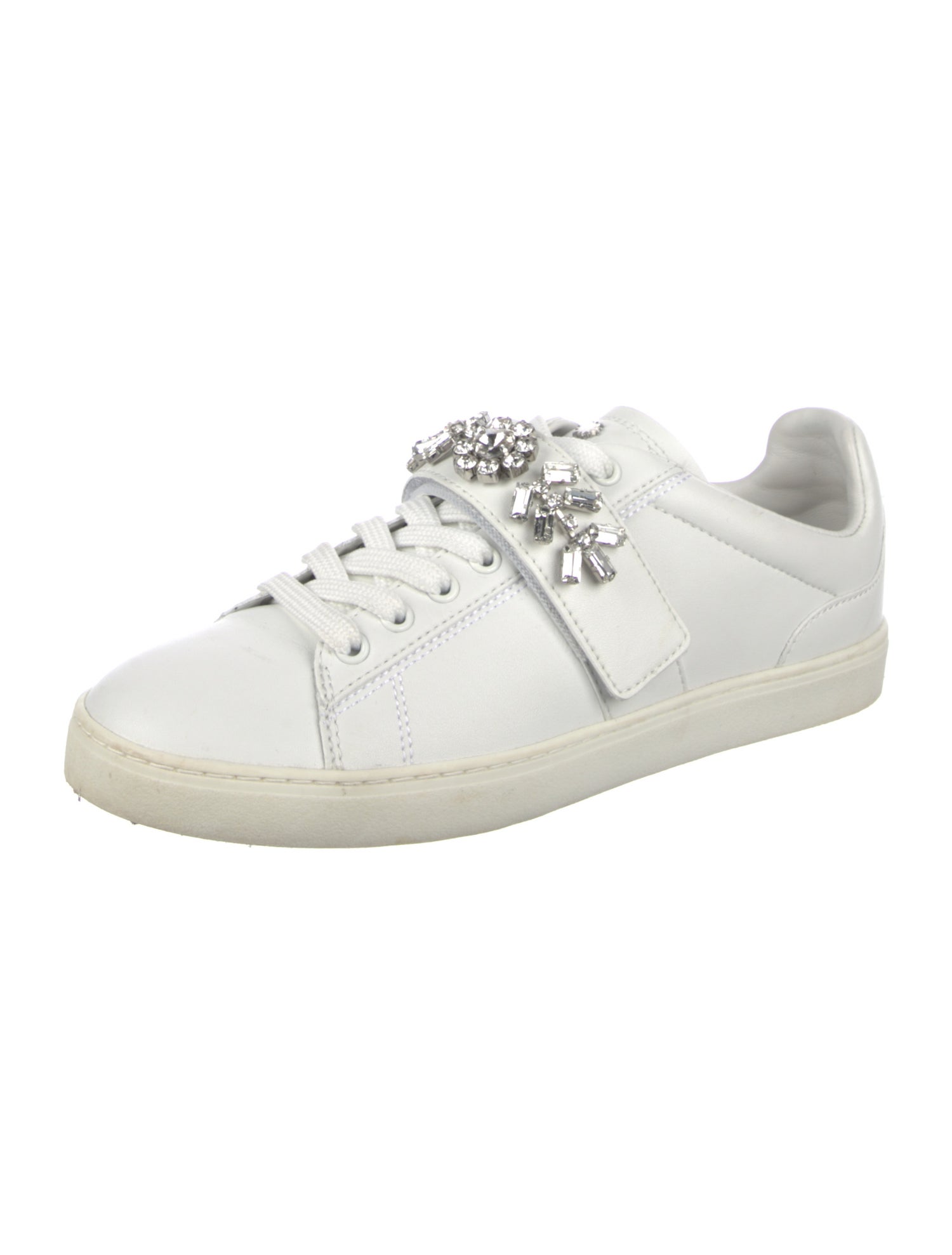 Stuart Weitzman Leather Crystal Embellishments Sneakers