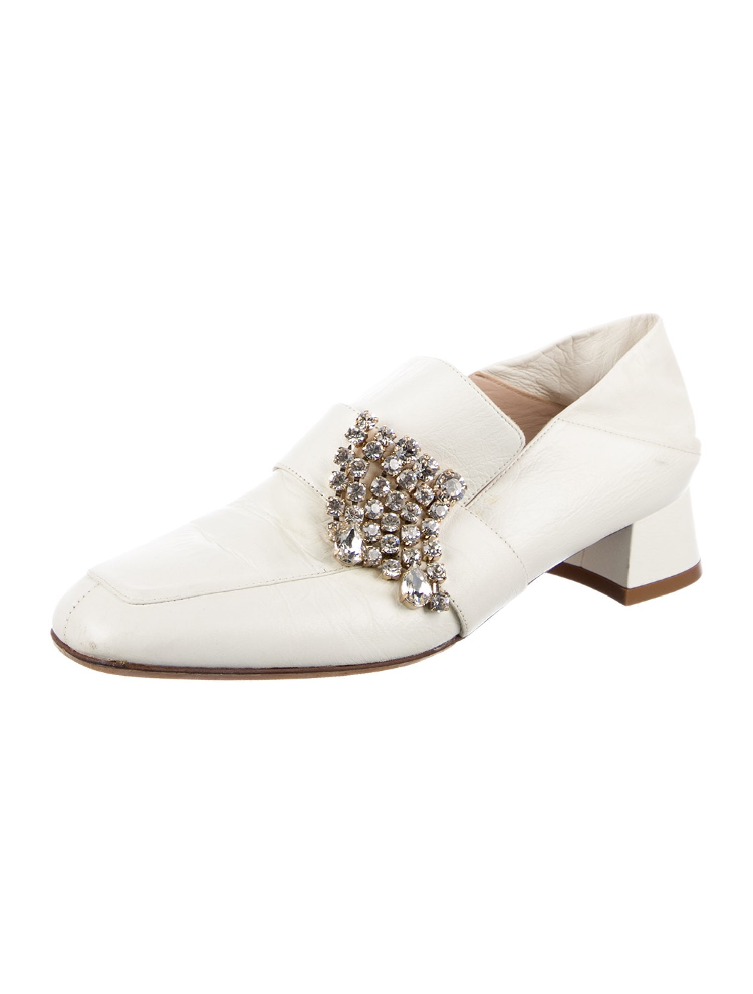 Stuart Weitzman Leather Crystal Embellishments Loafers