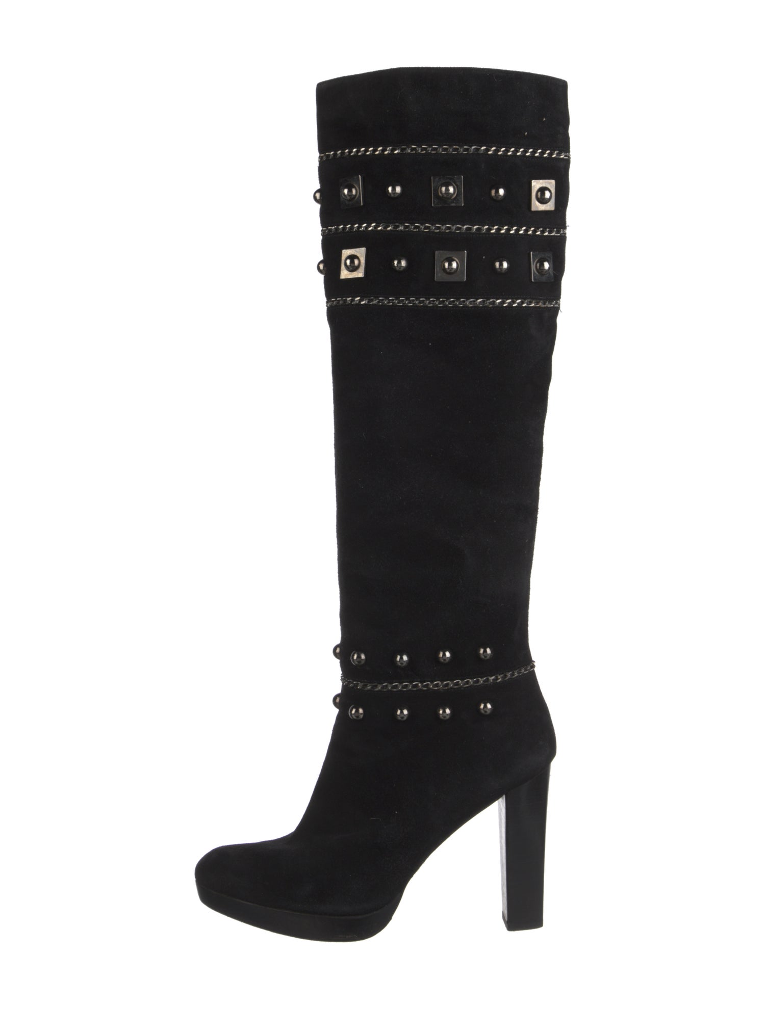 Stuart Weitzman Suede Chain-Link Accents Boots