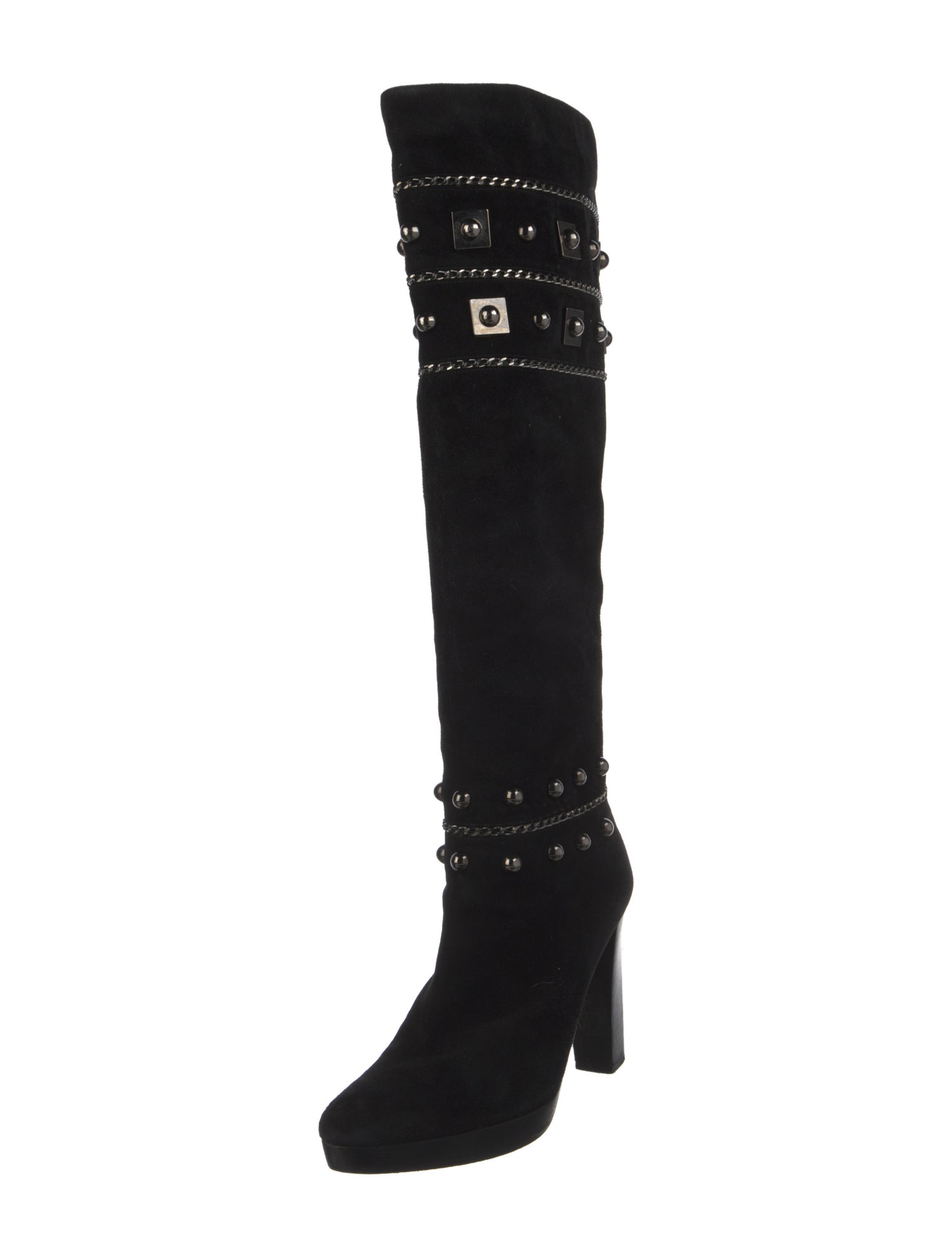 Stuart Weitzman Suede Chain-Link Accents Boots
