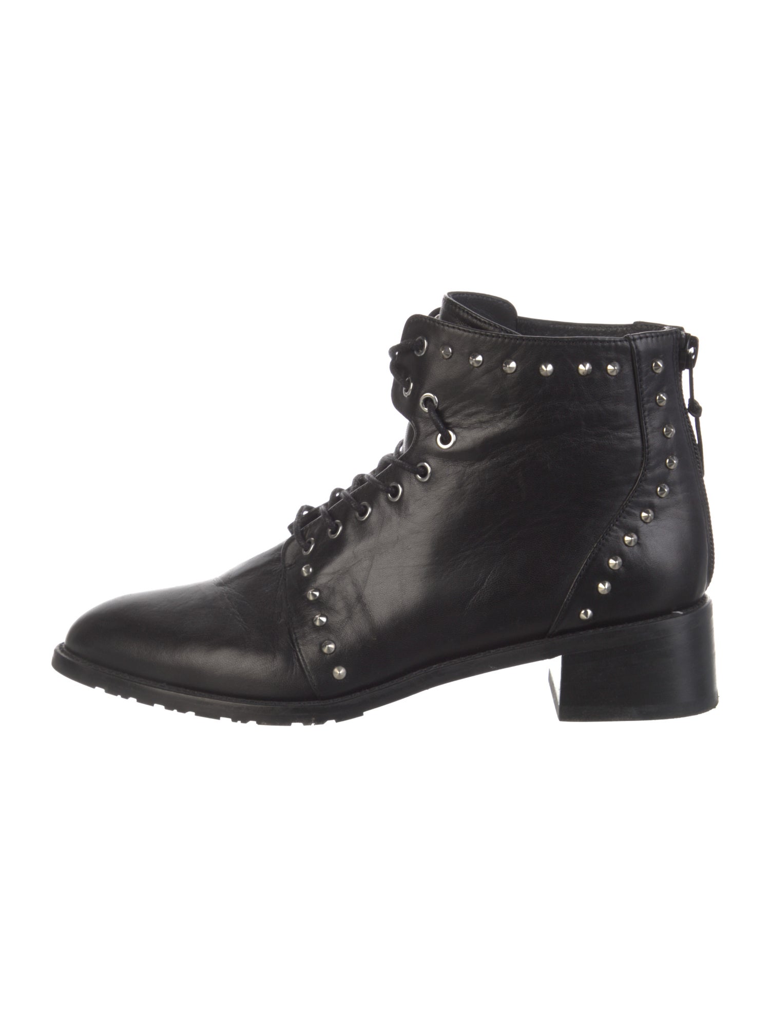 Stuart Weitzman Leather Studded Accents Combat Boots