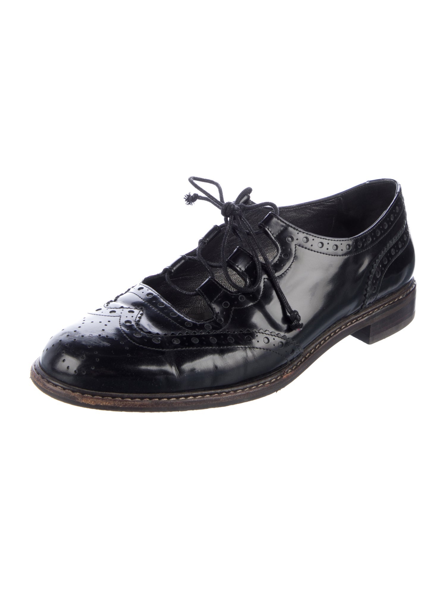 Stuart Weitzman Patent Leather Cutout Accent Oxfords