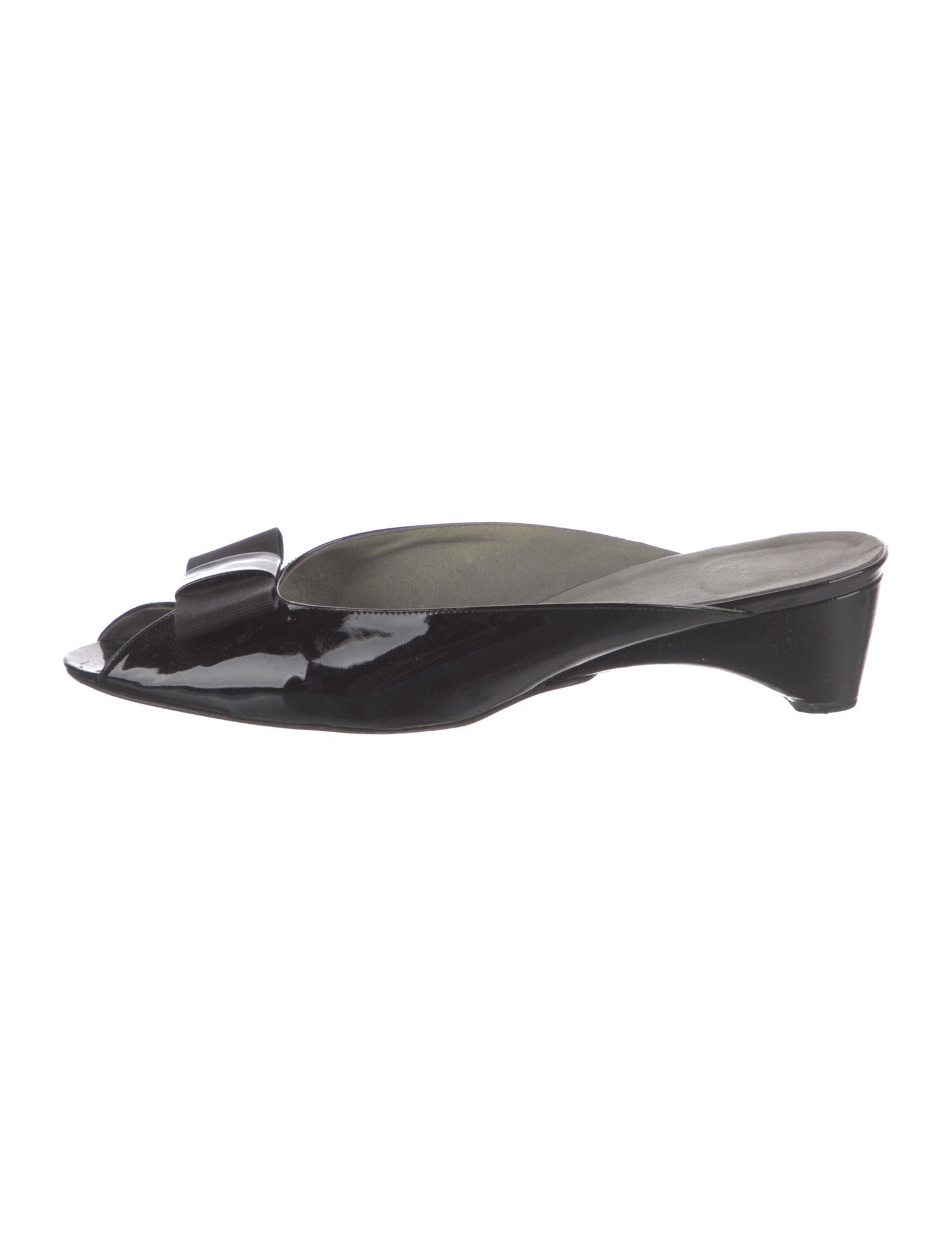 Stuart Weitzman Patent Leather Bow Accents Mules