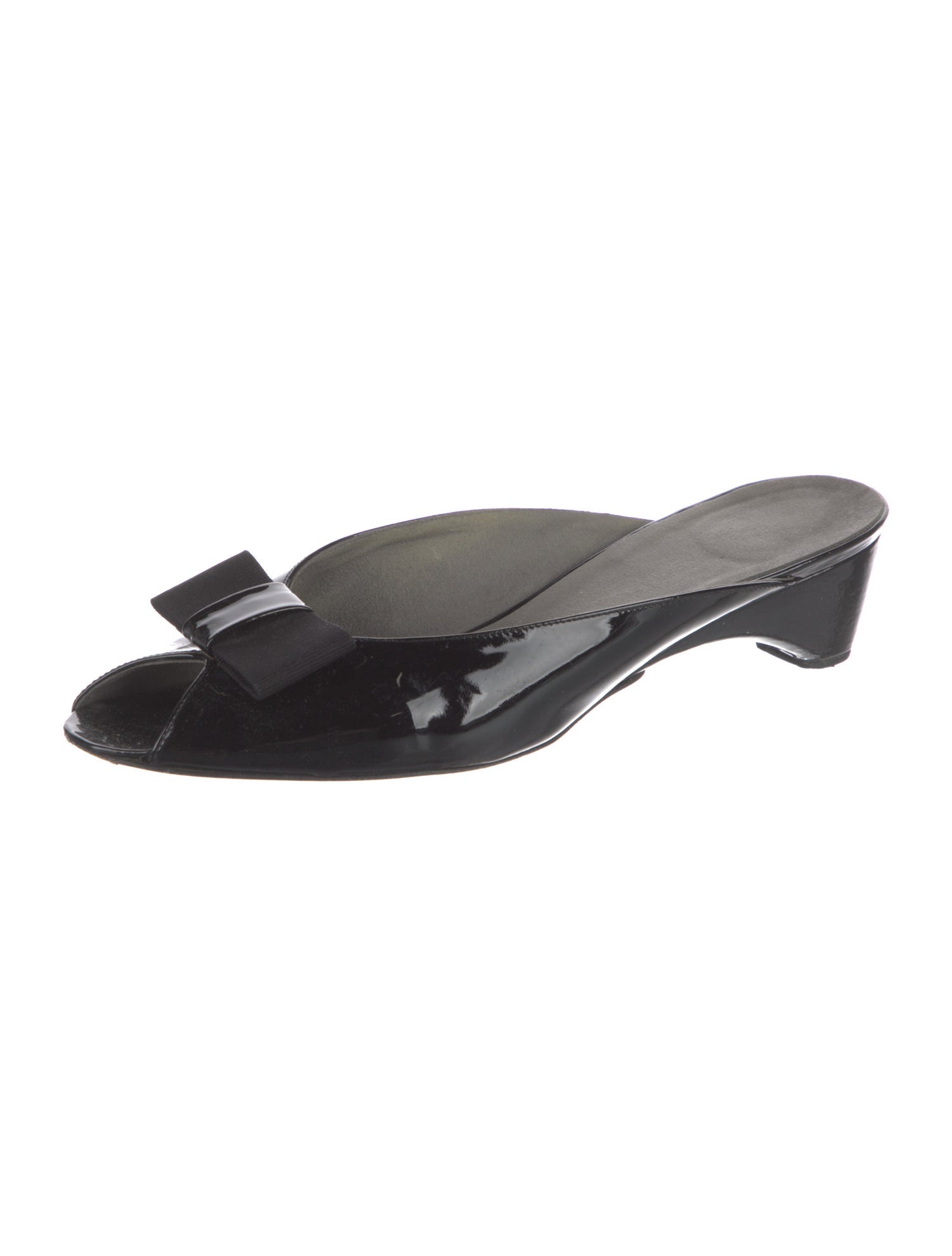 Stuart Weitzman Patent Leather Bow Accents Mules