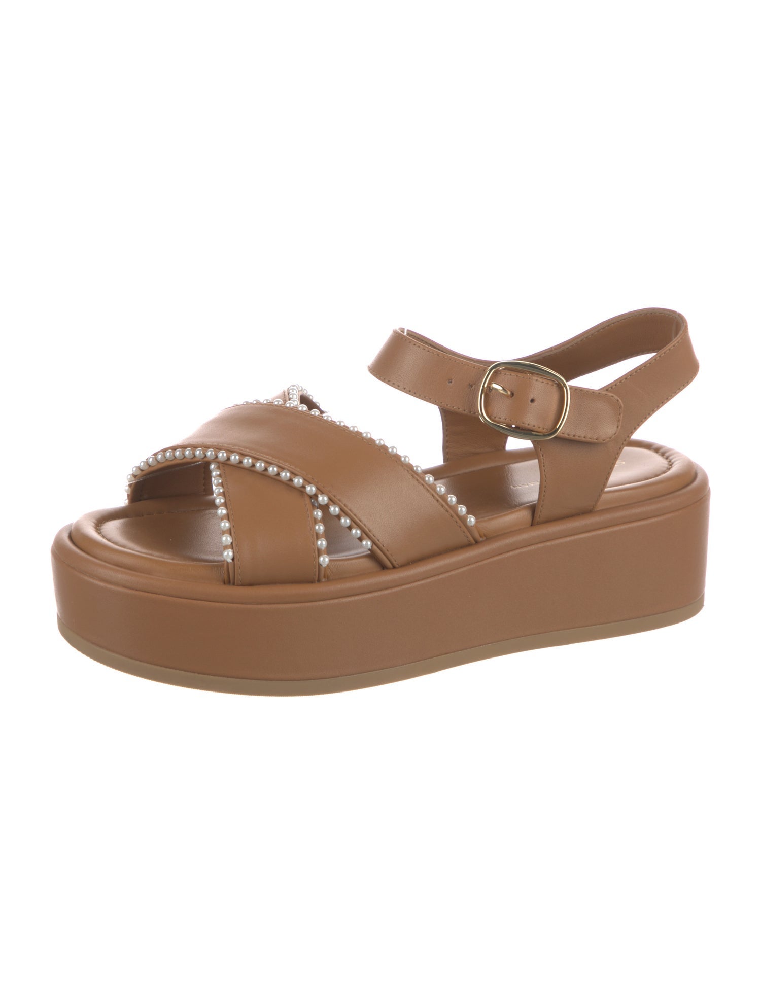 Stuart Weitzman Leather Beaded Accents Gladiator Sandals