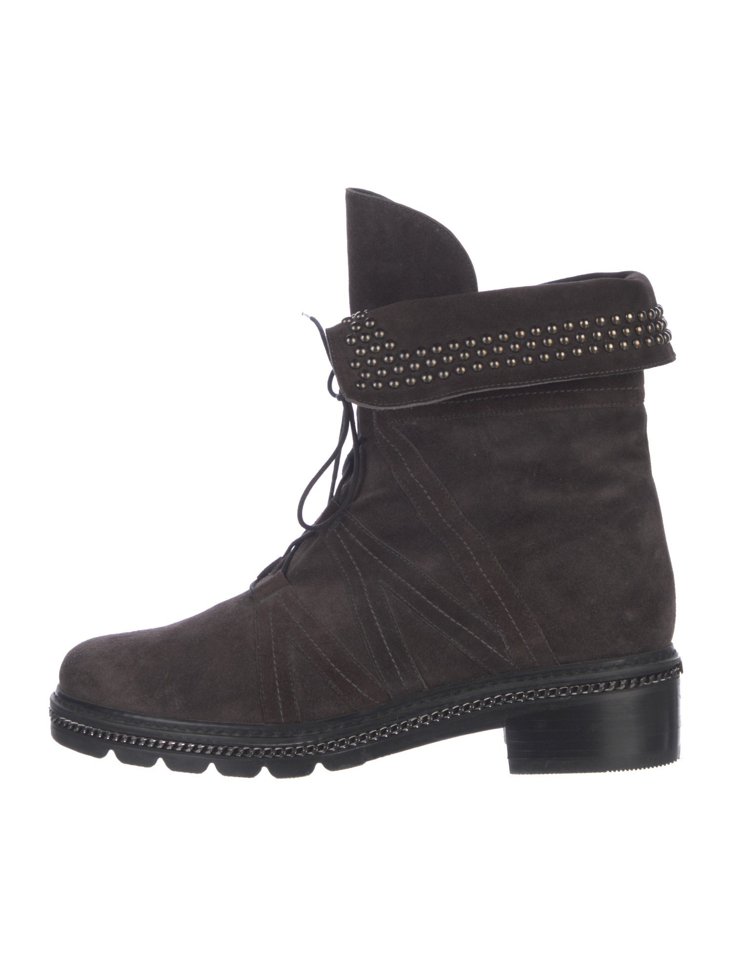 Stuart Weitzman Suede Chain-Link Accents Combat Boots