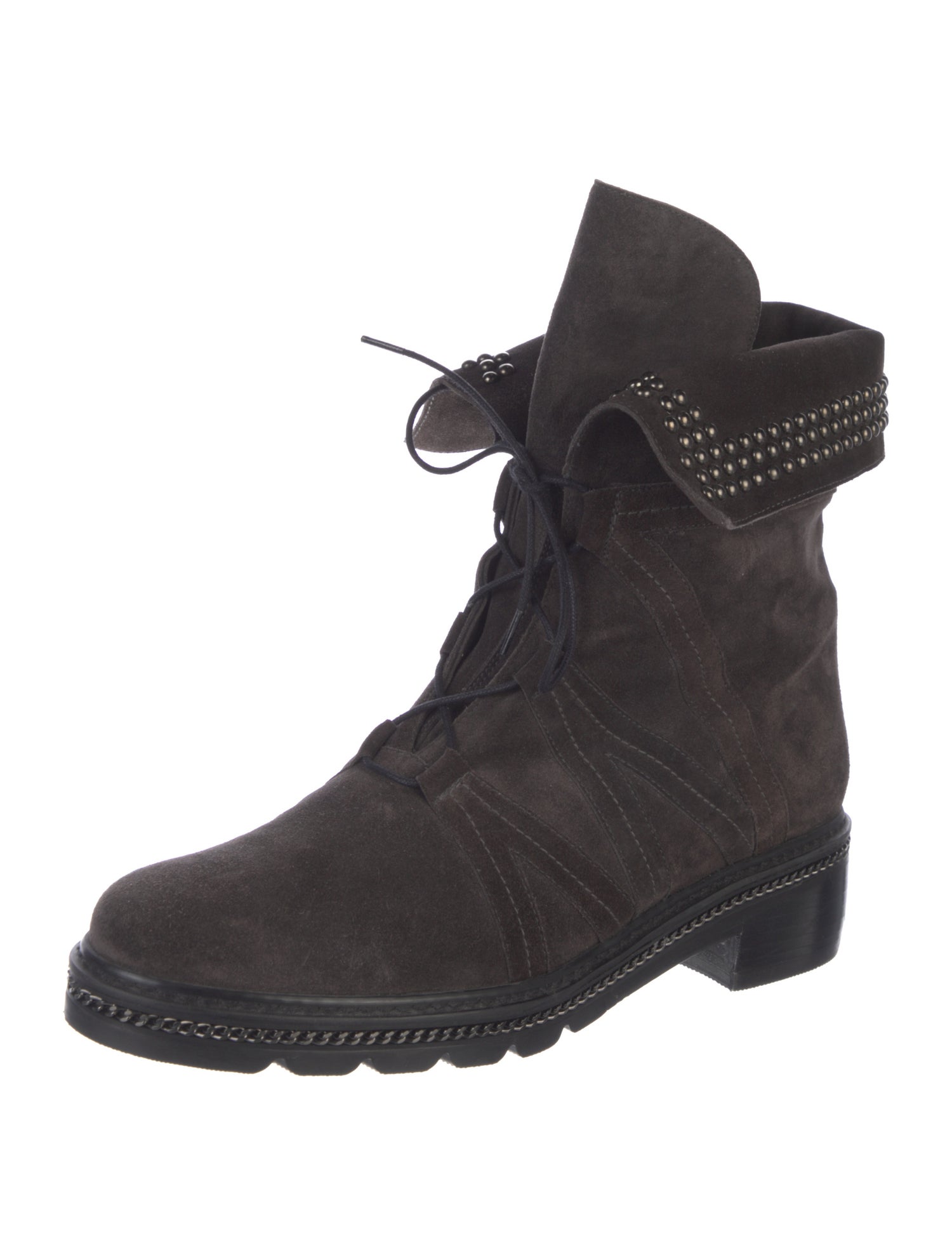 Stuart Weitzman Suede Chain-Link Accents Combat Boots
