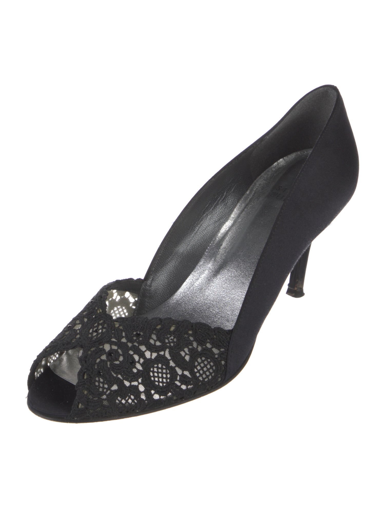 Stuart Weitzman Satin Lace Pattern Pumps