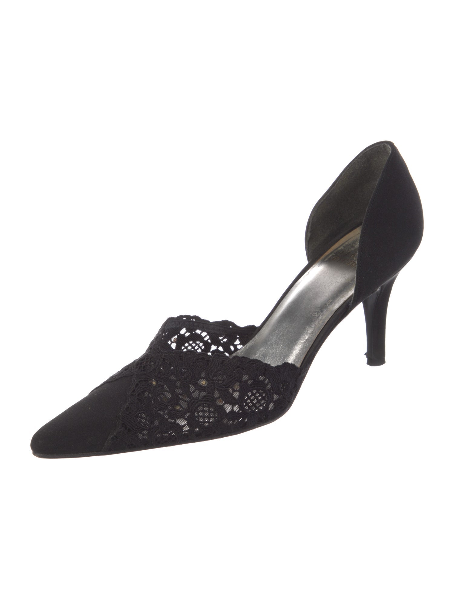 Stuart Weitzman Leather Lace Trim Embellishment D'Orsay Pumps