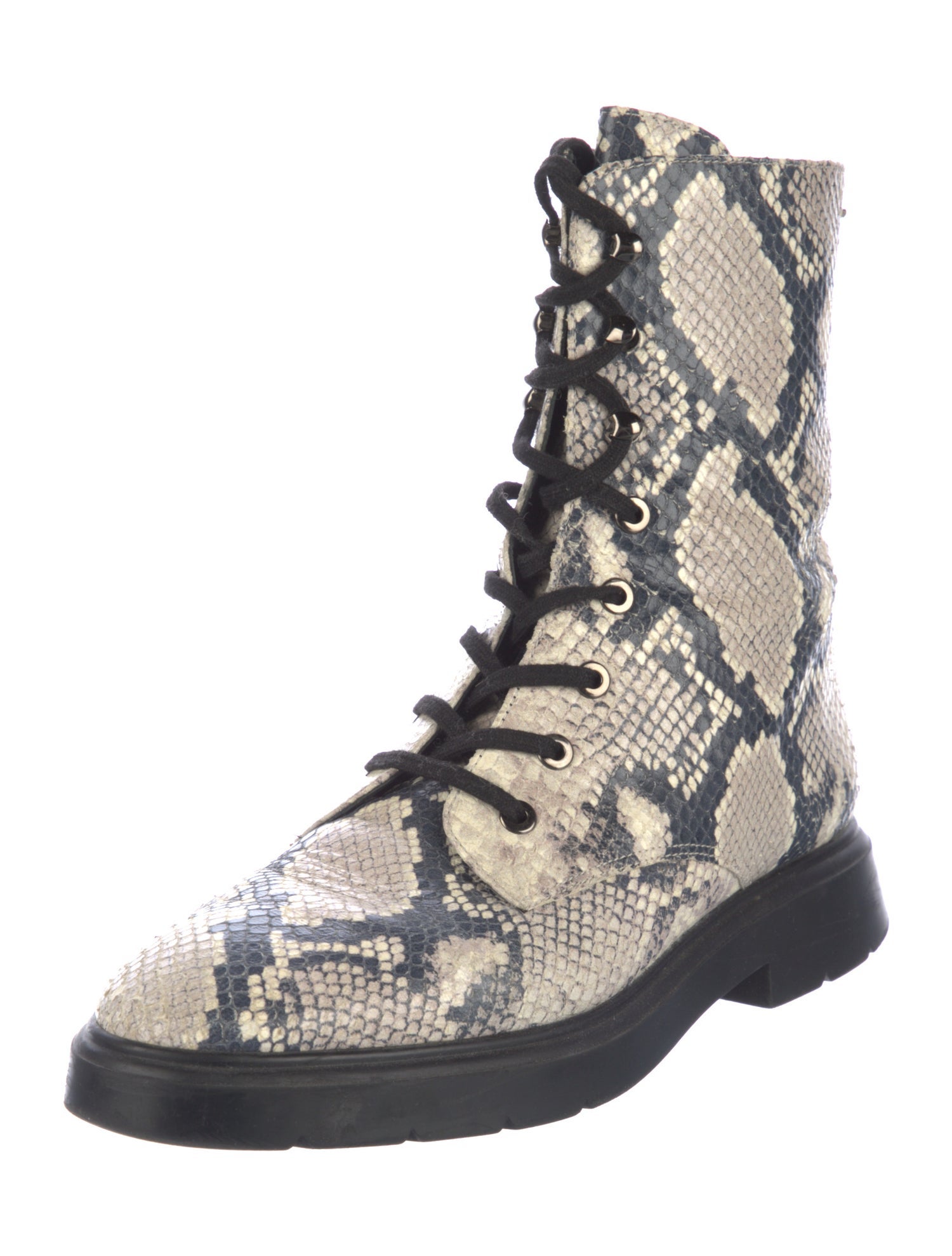 Stuart Weitzman Leather Animal Print Combat Boots