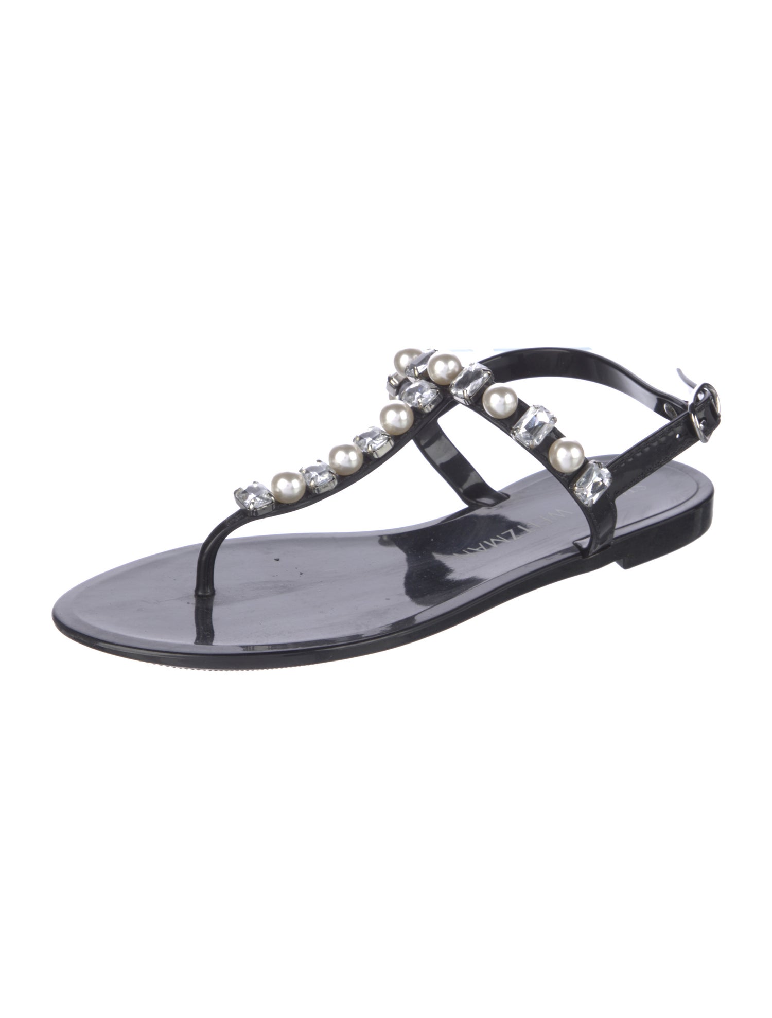 Stuart Weitzman Rubber Beaded Accents T-Strap Sandals