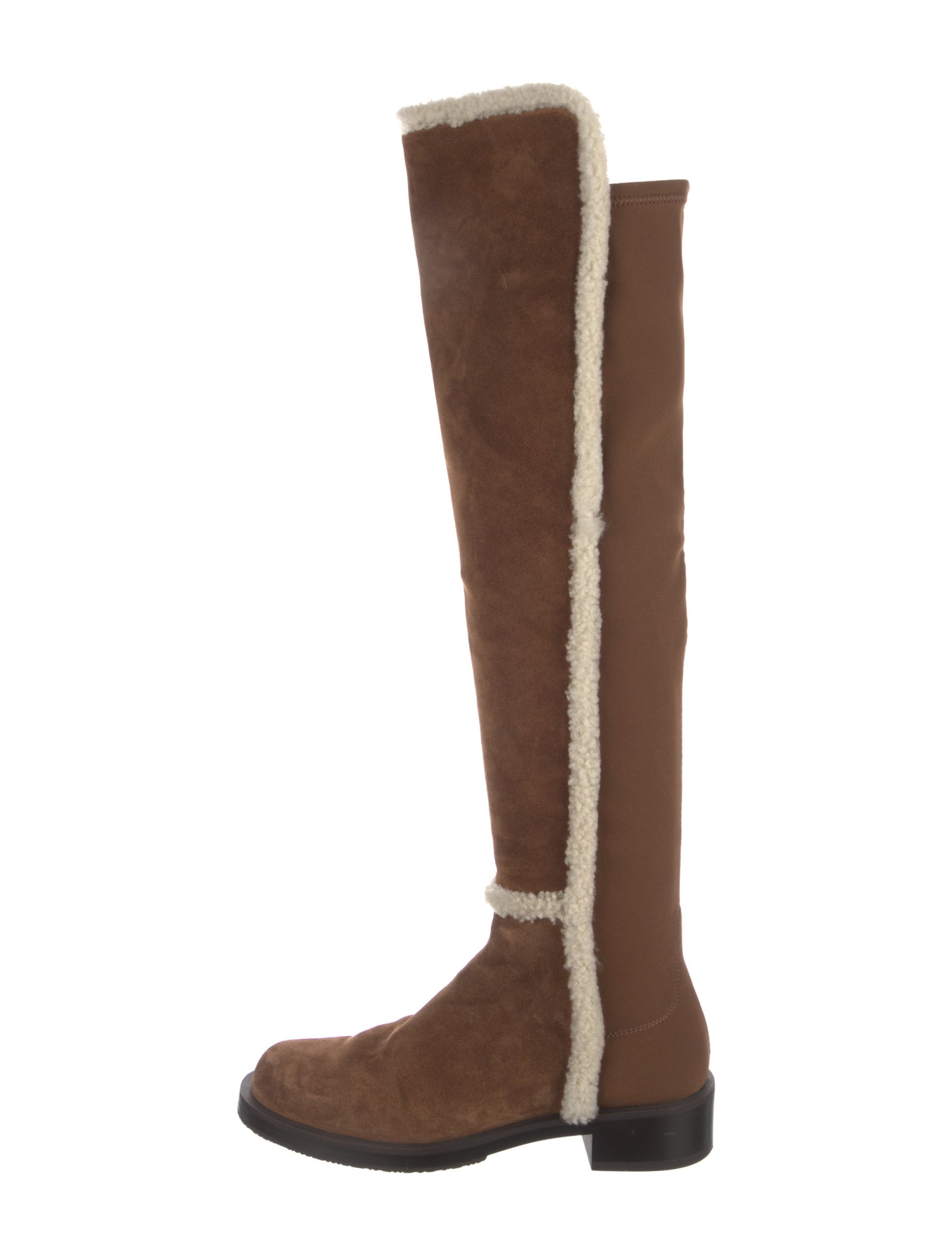 Stuart Weitzman Suede Faux Fur Trim Riding Boots