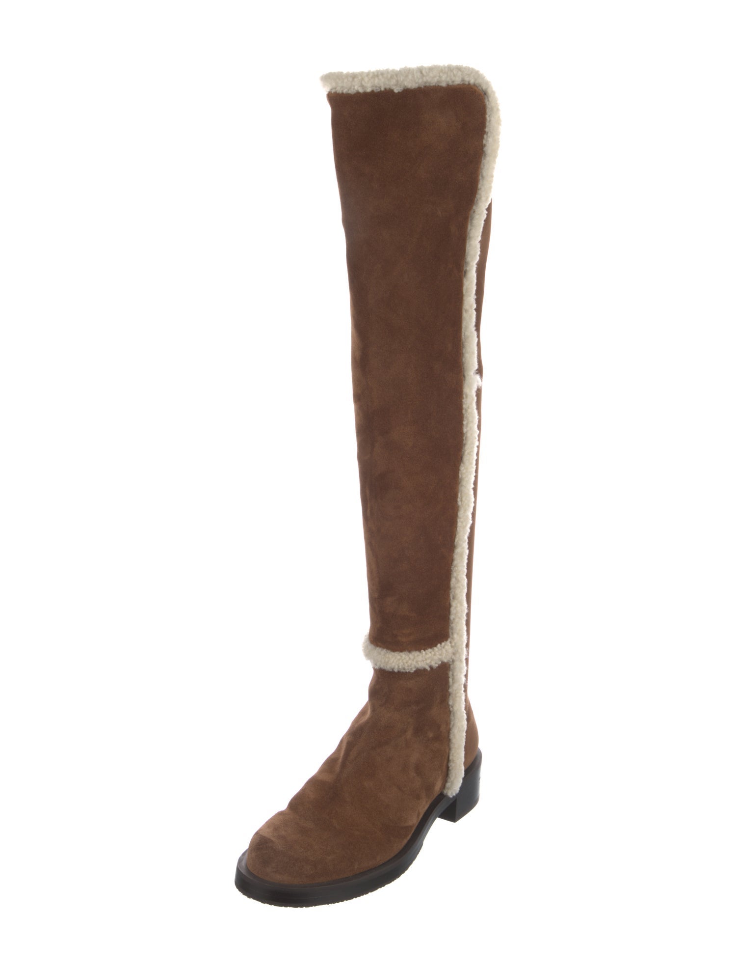 Stuart Weitzman Suede Faux Fur Trim Riding Boots