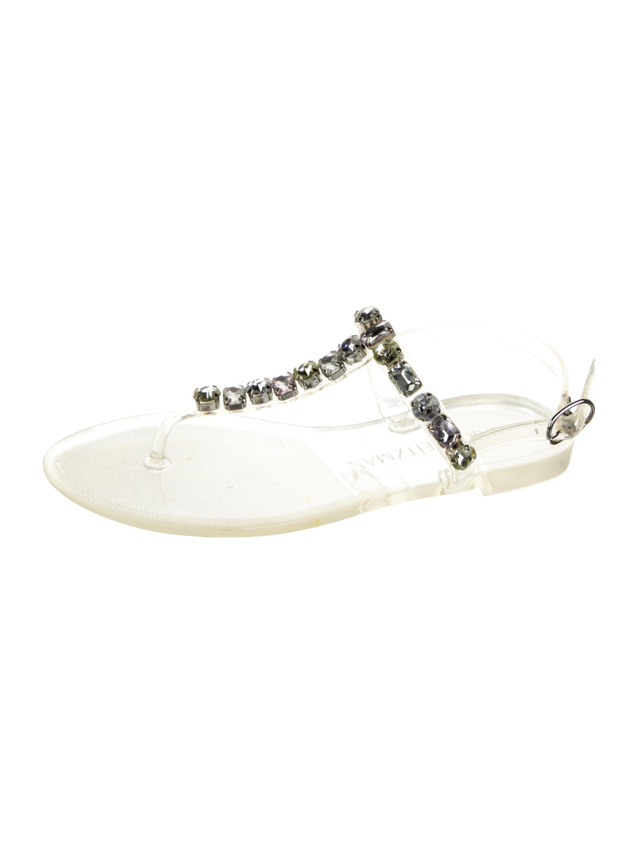 Stuart Weitzman Crystal Embellishments T-Strap Sandals