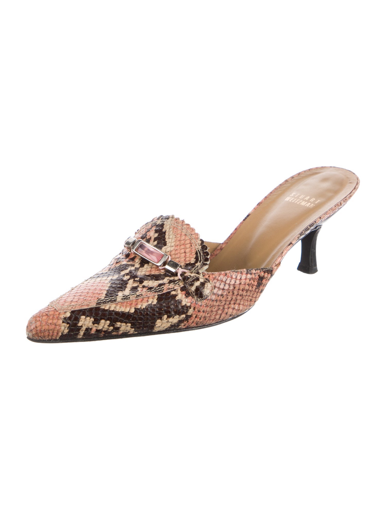 Stuart Weitzman Leather Animal Print Mules