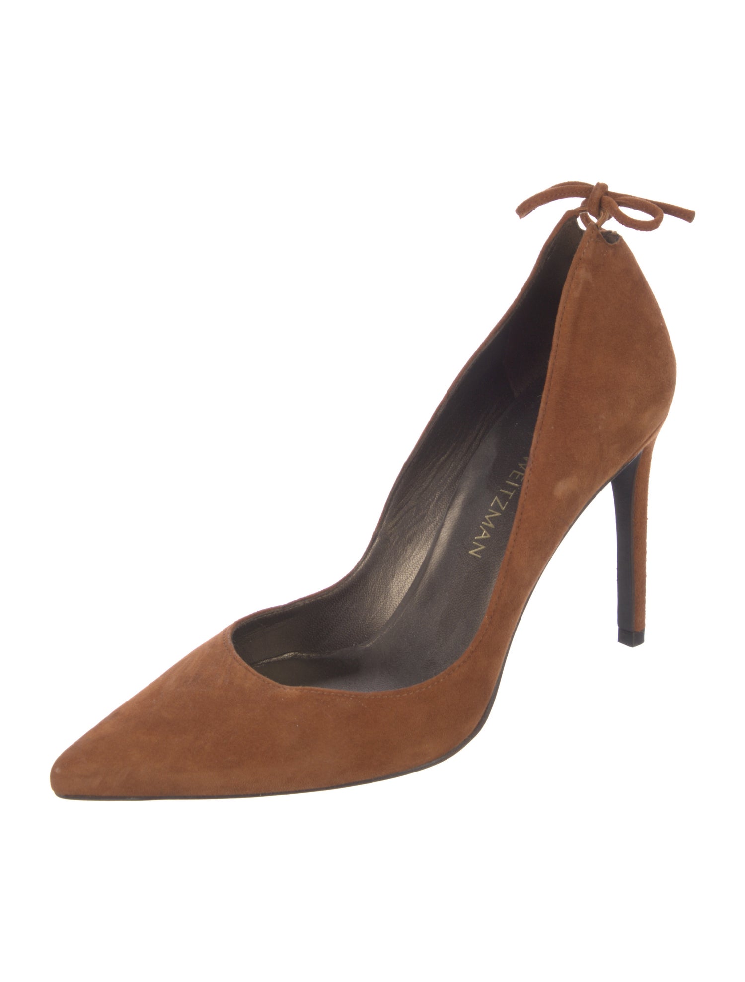Stuart Weitzman Suede Leather Trim Embellishment D'Orsay Pumps
