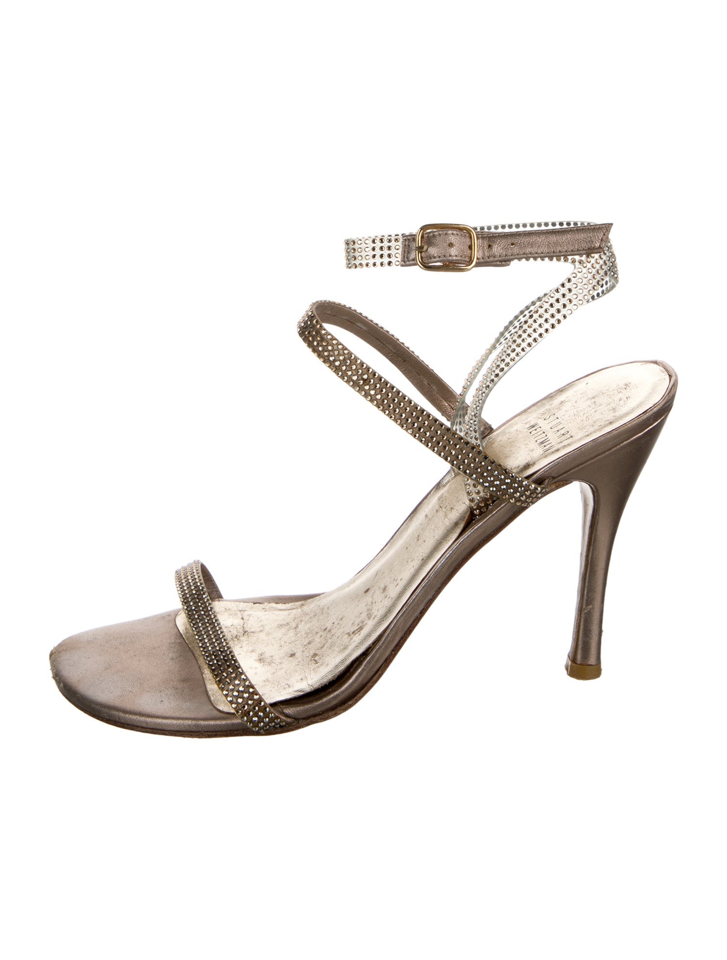 Stuart Weitzman Leather Crystal Embellishments Sandals