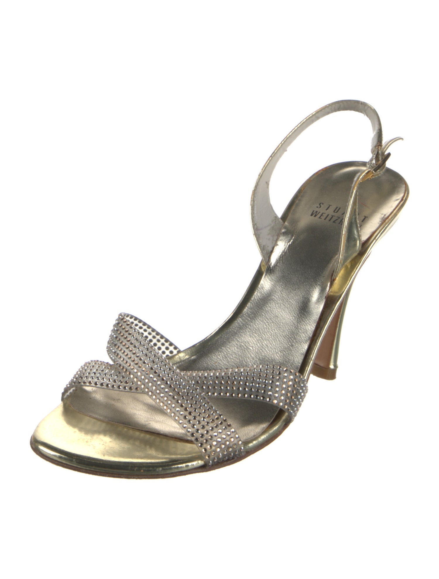 Stuart Weitzman Leather Crystal Embellishments Slingback Sandals