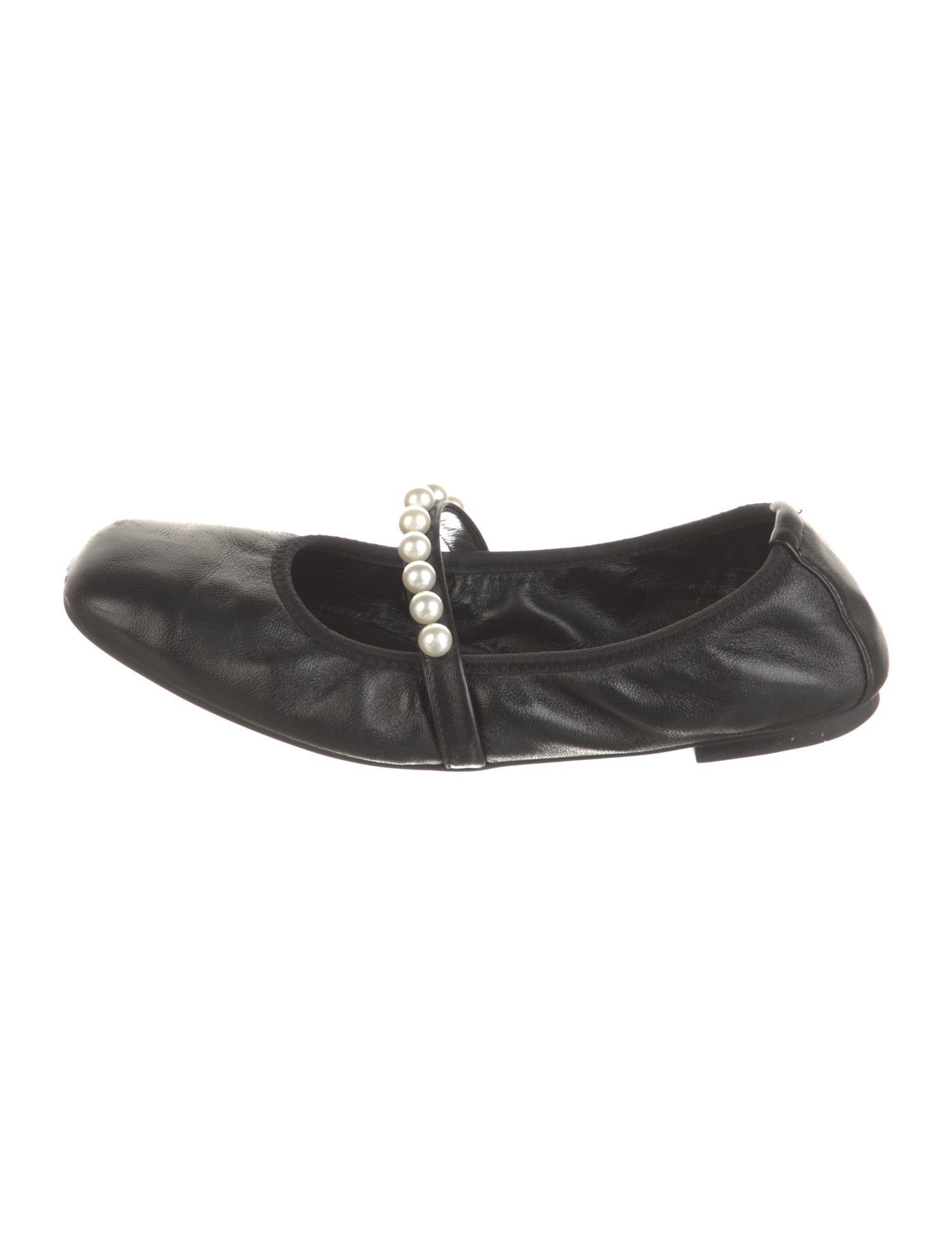 Stuart Weitzman Leather Beaded Accents Mary Jane Flats