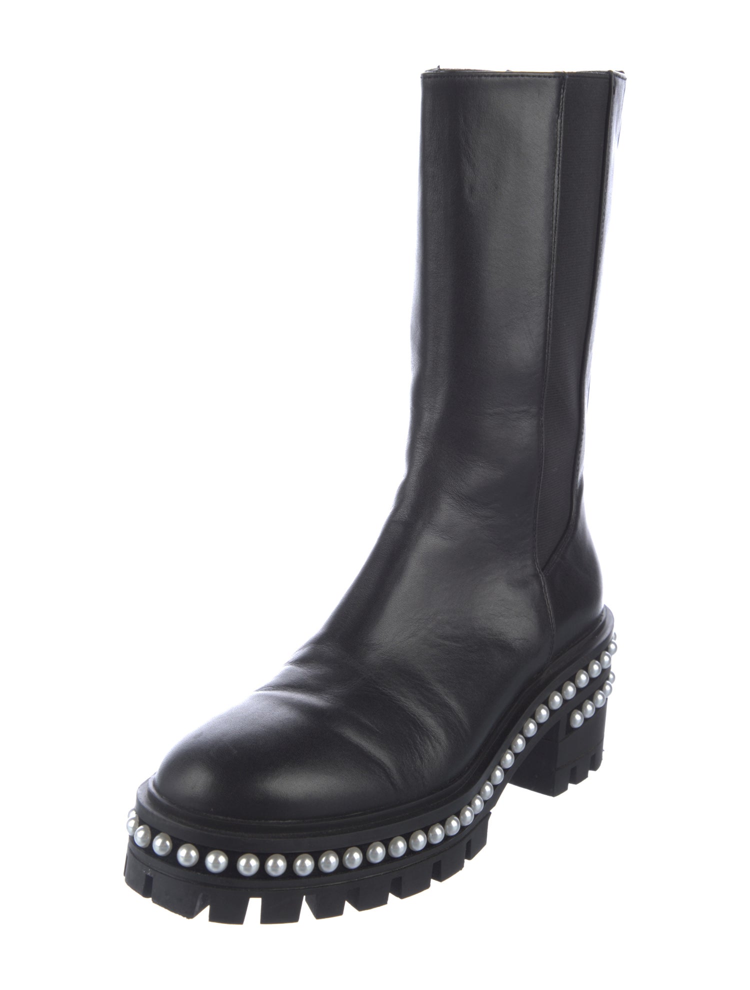 Stuart Weitzman Leather Studded Accents Chelsea Boots