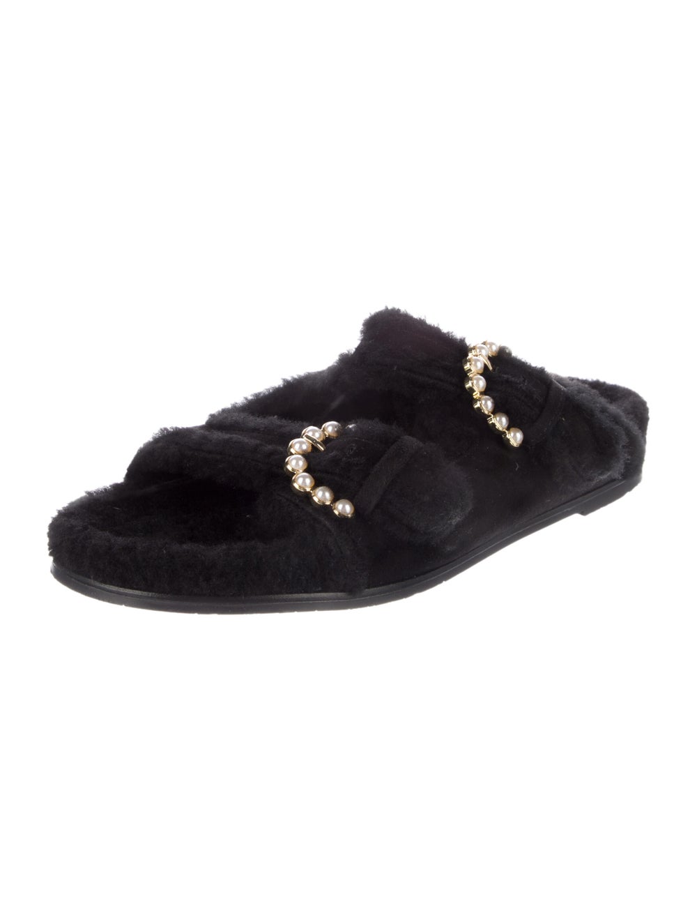 Stuart Weitzman Shearling Beaded Accents Slides - image 2