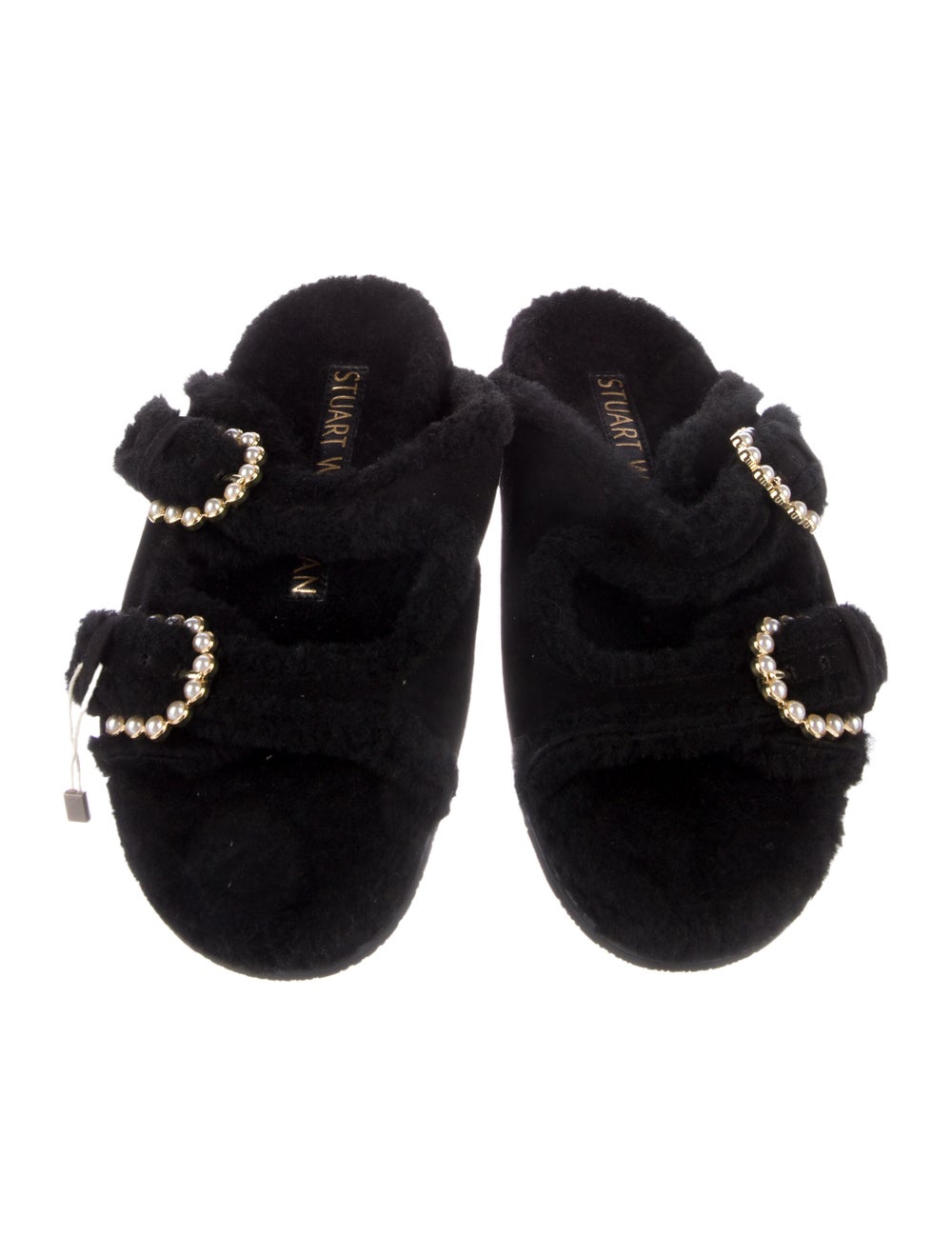 Stuart Weitzman Shearling Beaded Accents Slides - image 3