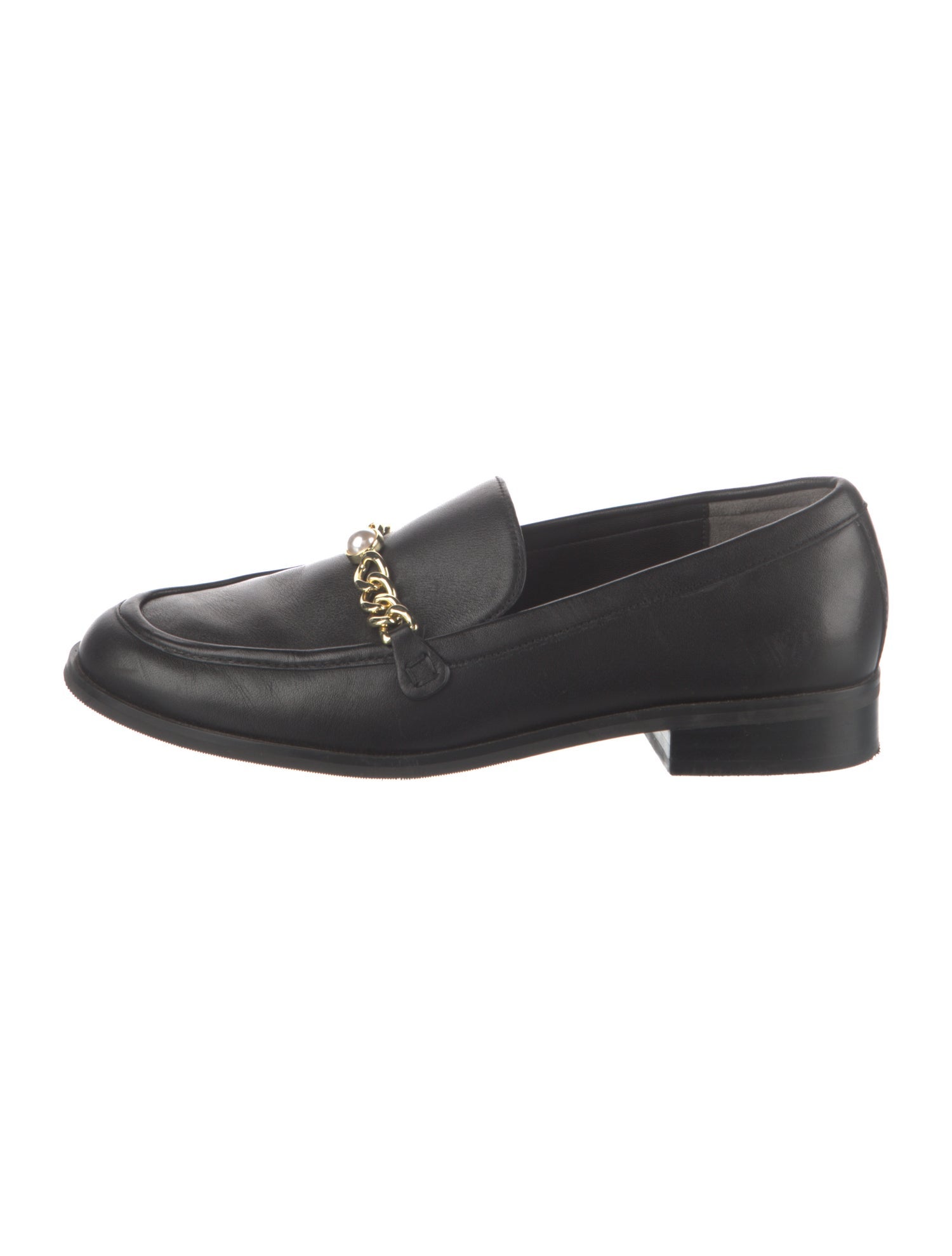 Stuart Weitzman Leather Chain-Link Accents Loafers