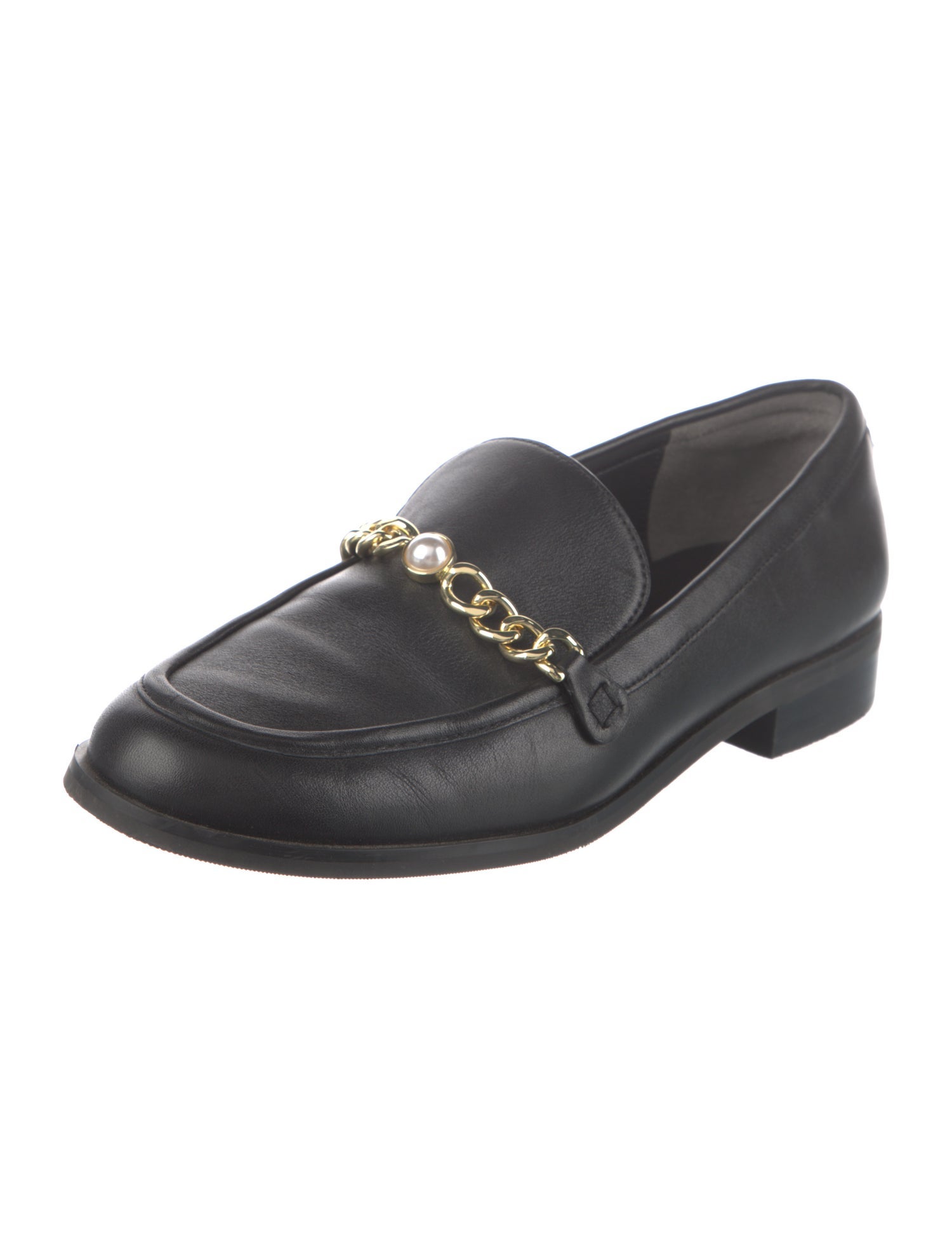 Stuart Weitzman Leather Chain-Link Accents Loafers