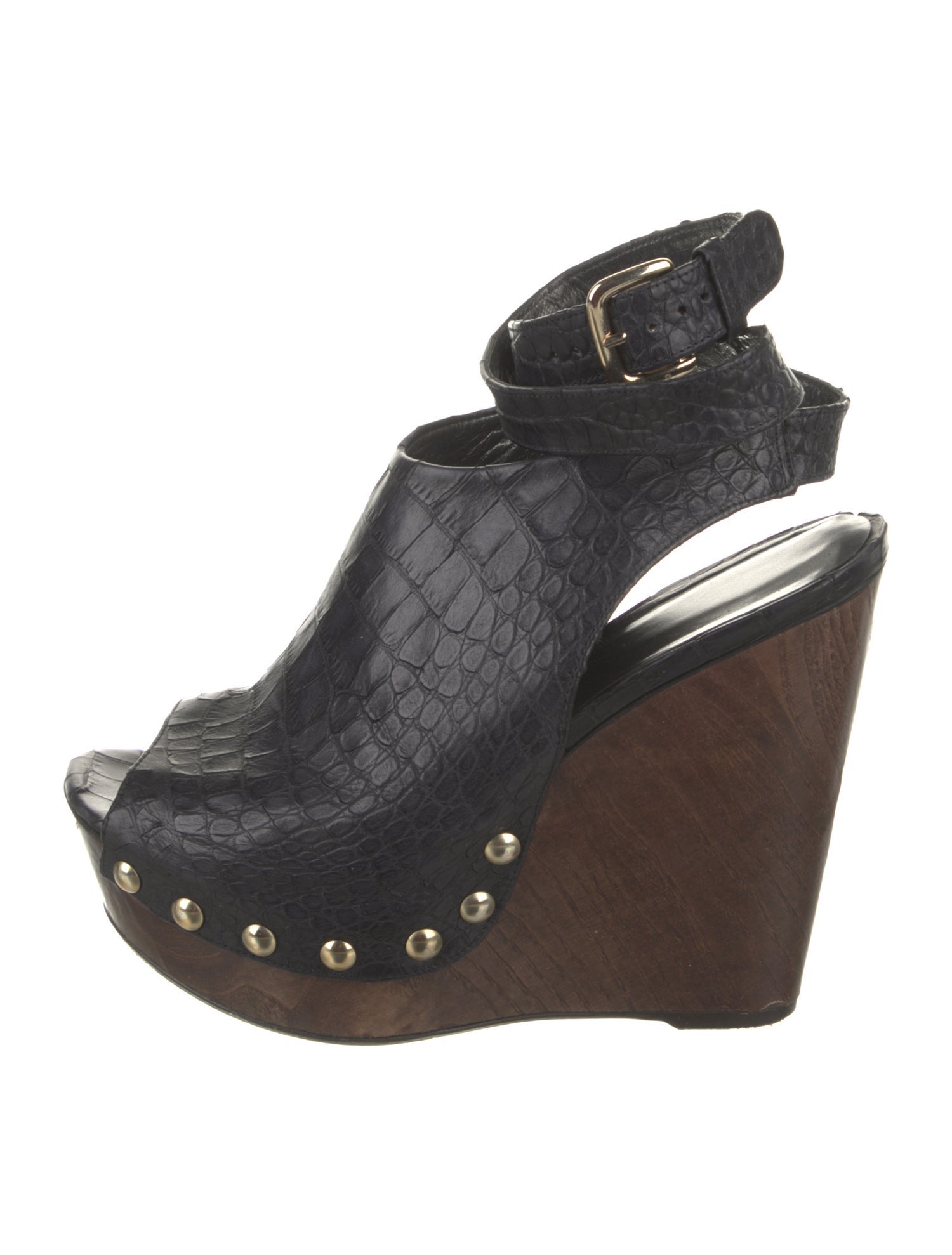 Stuart Weitzman Embossed Leather Studded Accents Slingback Pumps