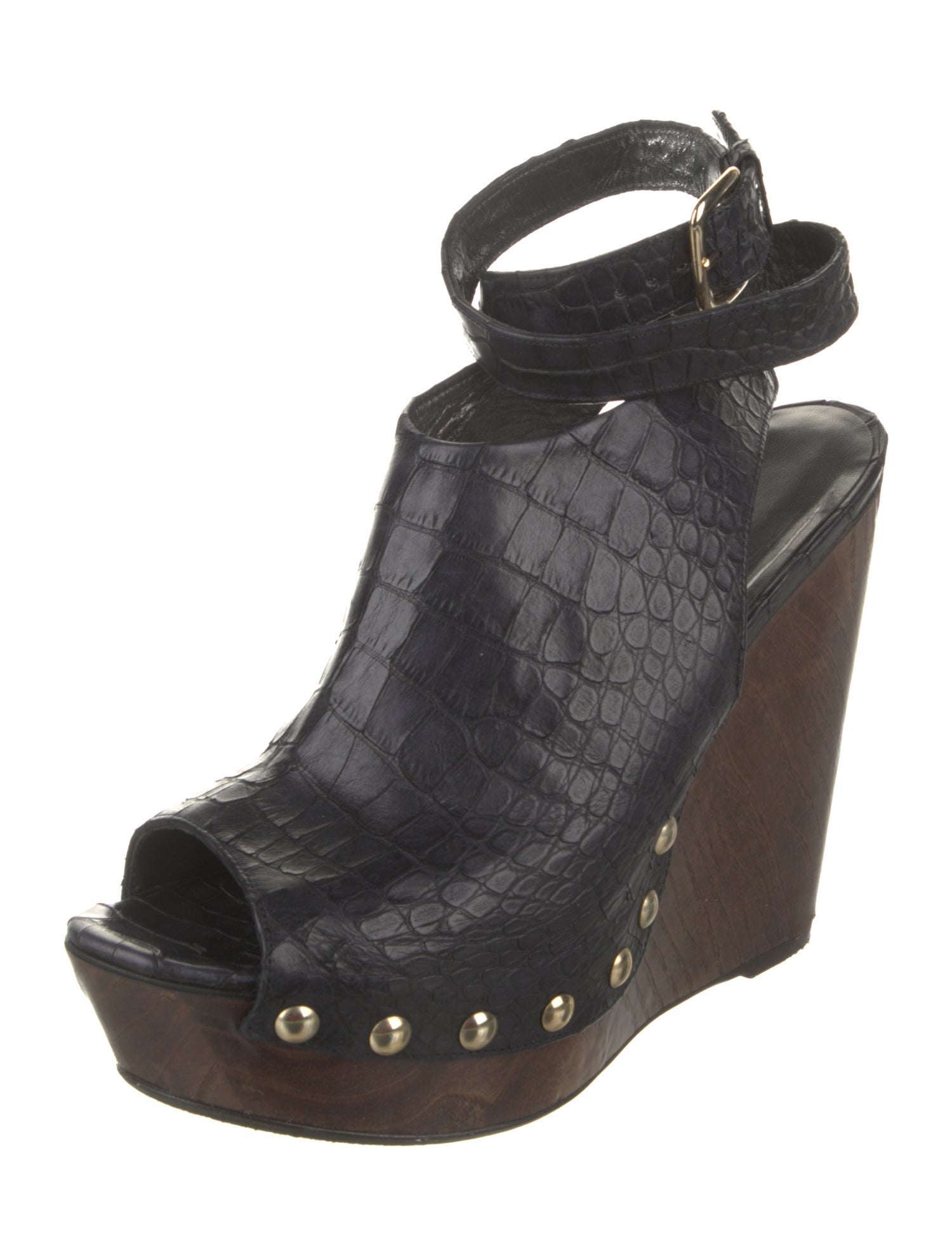 Stuart Weitzman Embossed Leather Studded Accents Slingback Pumps